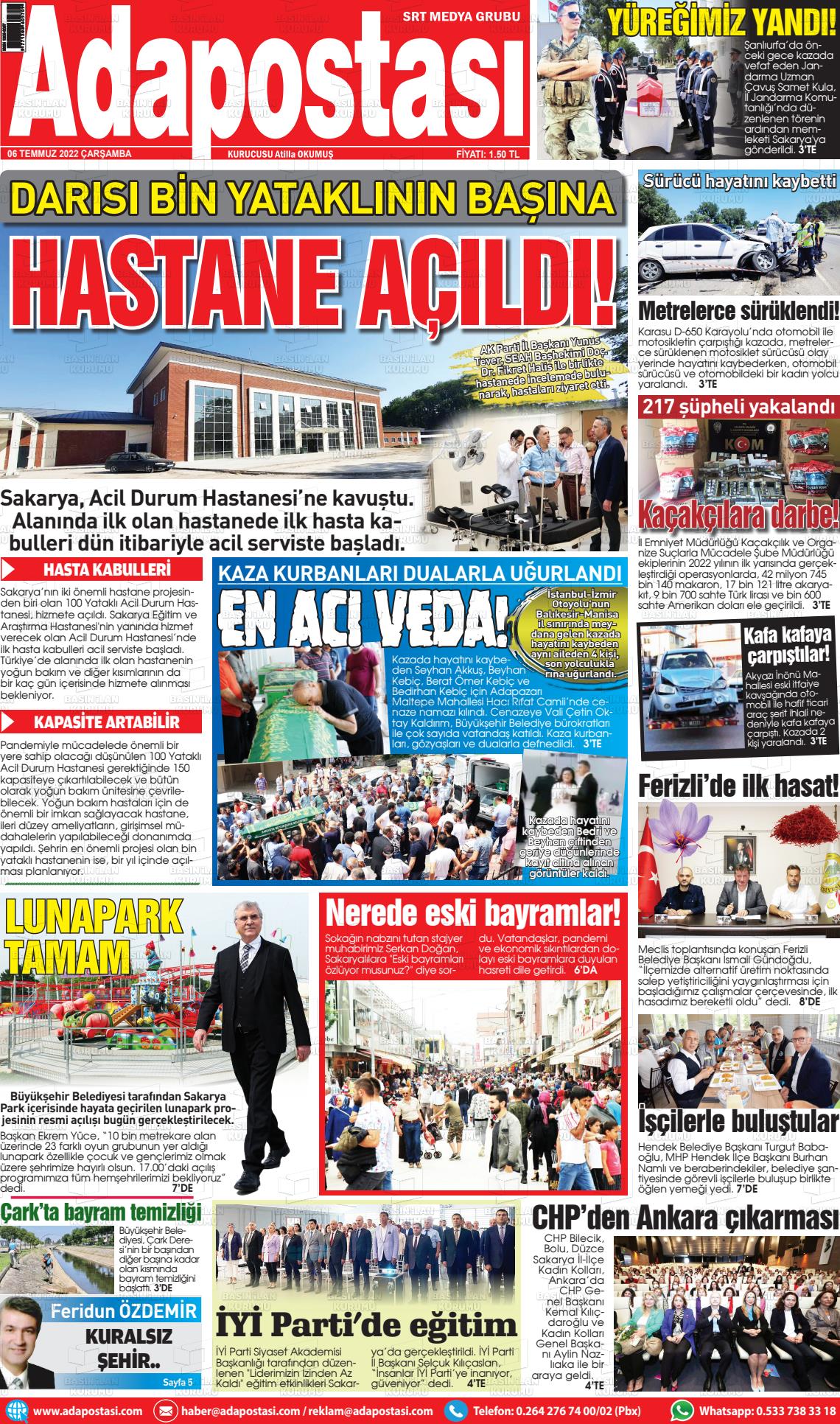 06 Temmuz 2022 Ada Postası Gazete Manşeti