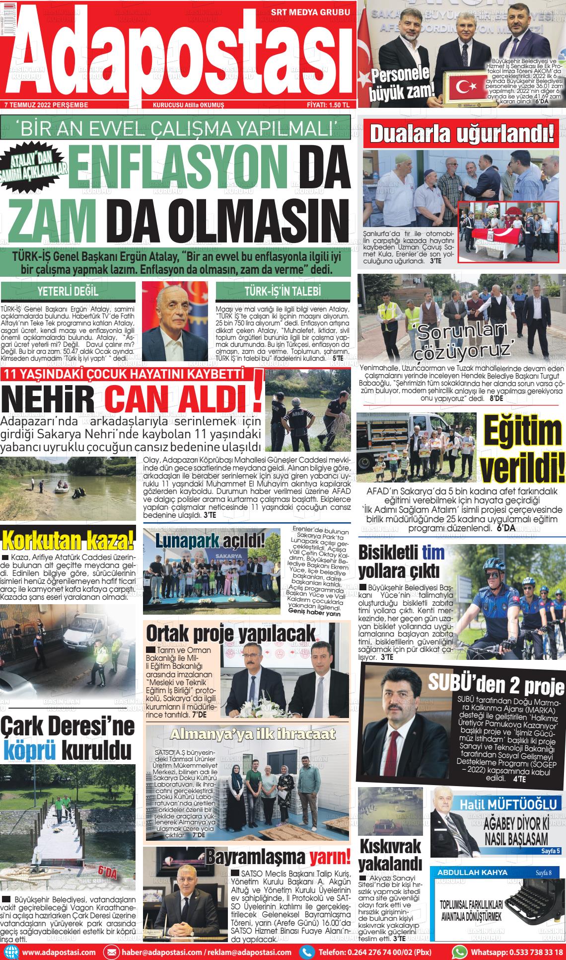 07 Temmuz 2022 Ada Postası Gazete Manşeti