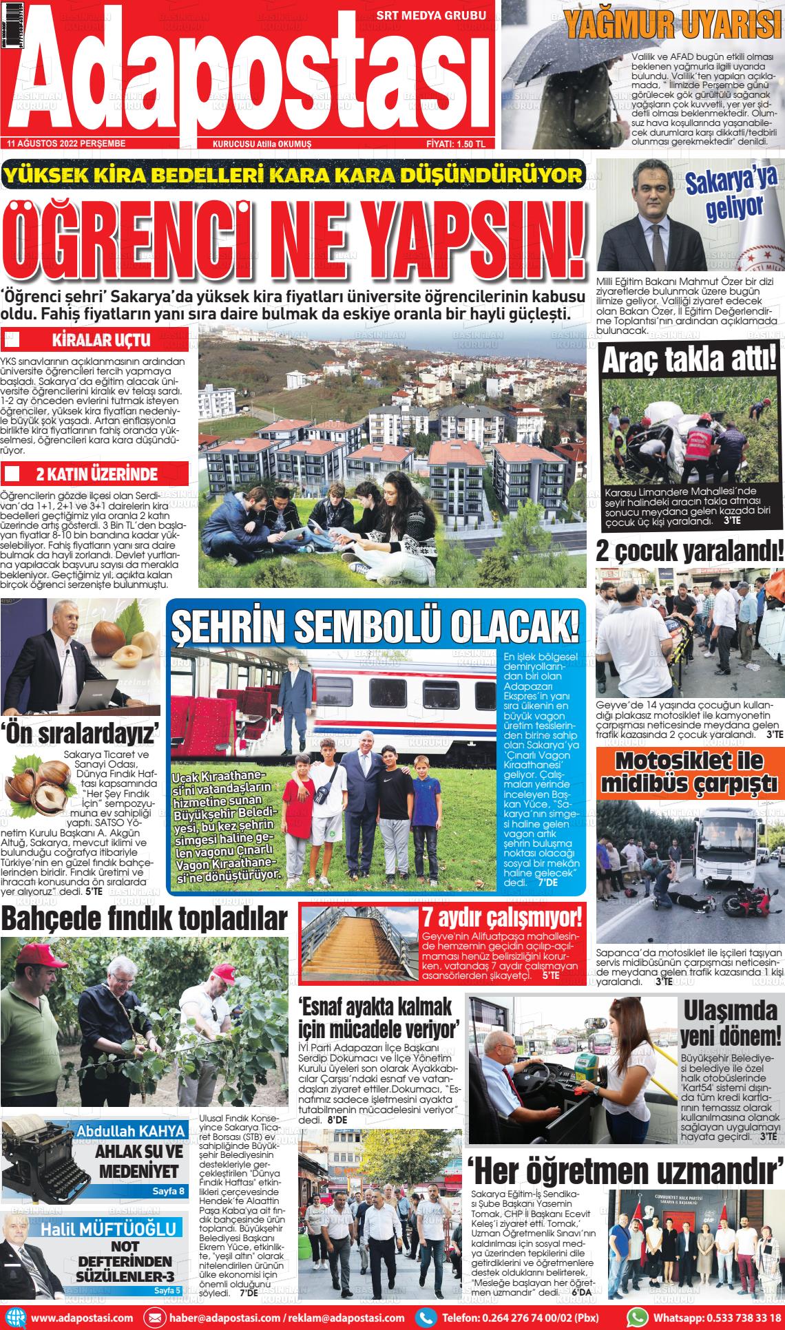 11 Ağustos 2022 Ada Postası Gazete Manşeti