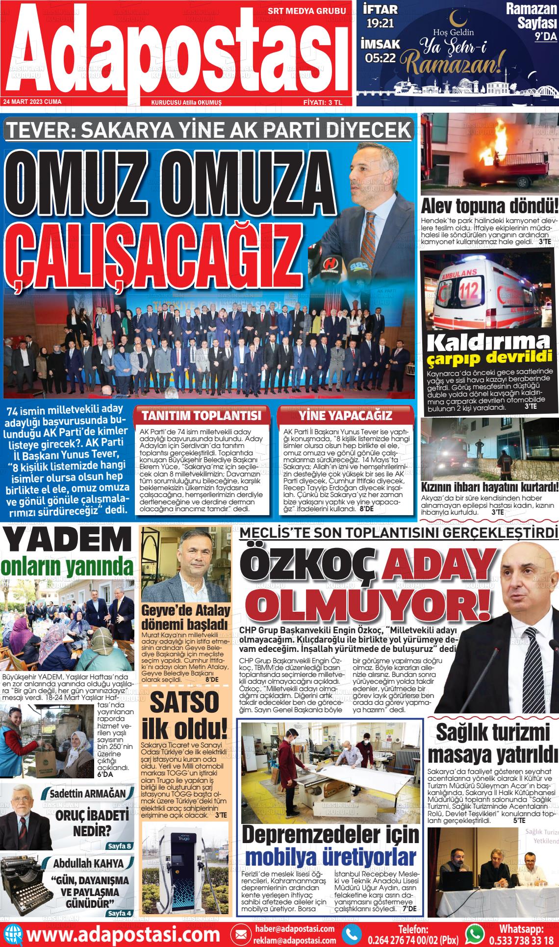 24 Mart 2023 Ada Postası Gazete Manşeti