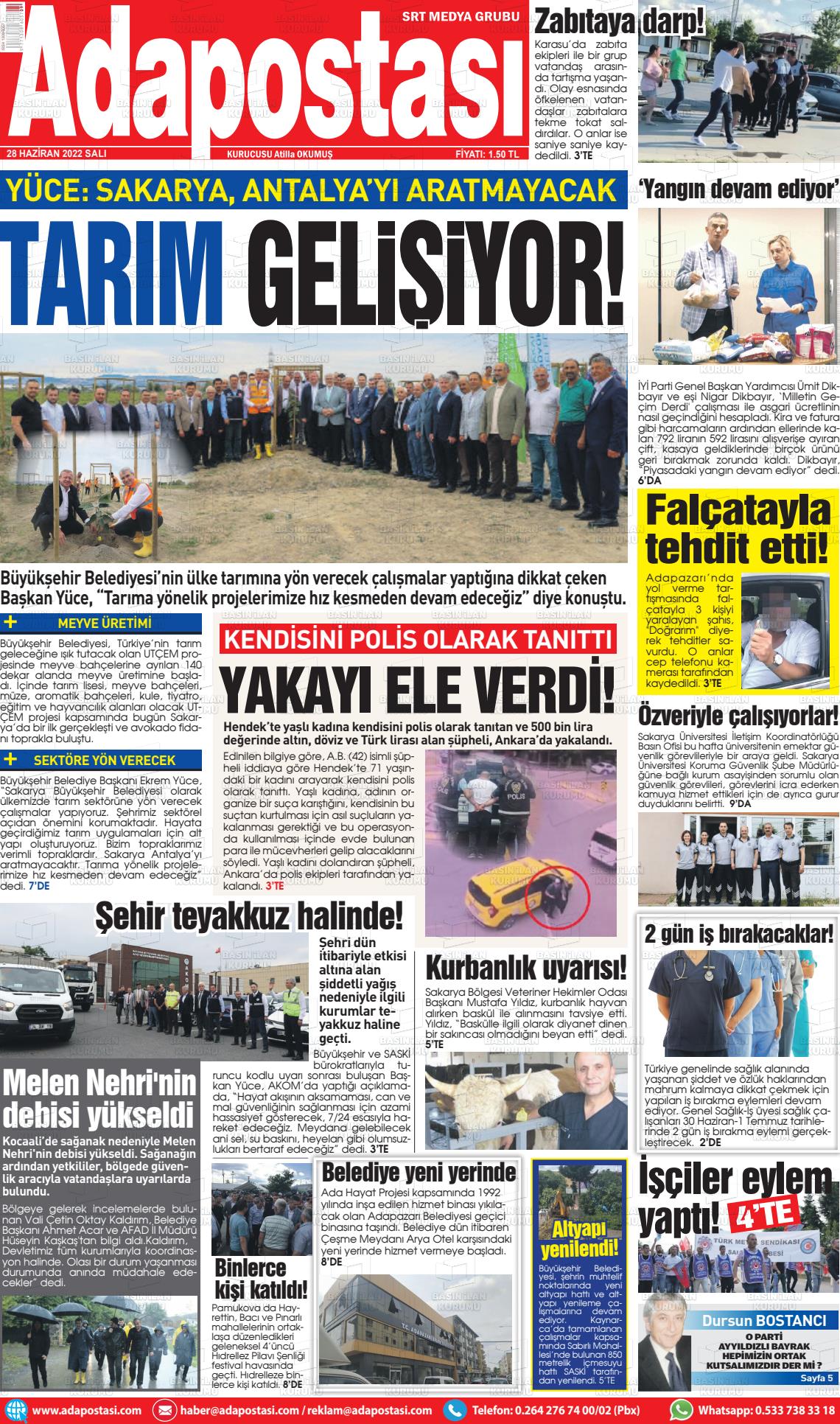 28 Haziran 2022 Ada Postası Gazete Manşeti