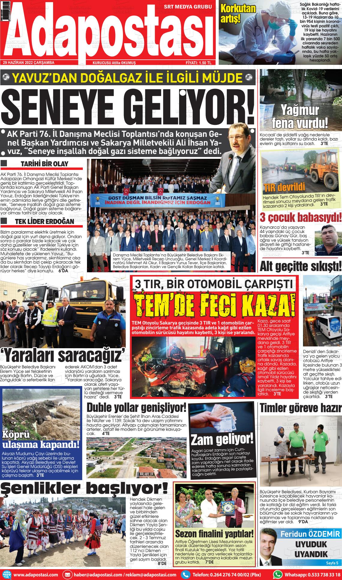 29 Haziran 2022 Ada Postası Gazete Manşeti