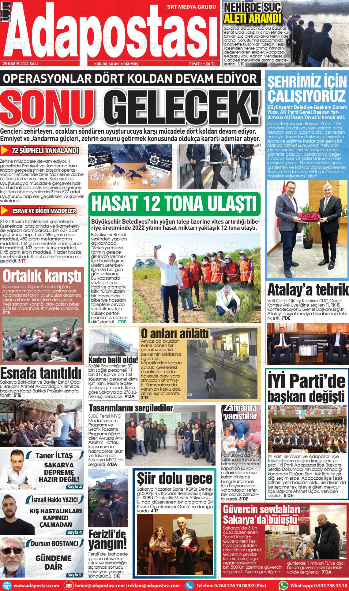 29 Kasım 2022 Ada Postası Gazete Manşeti