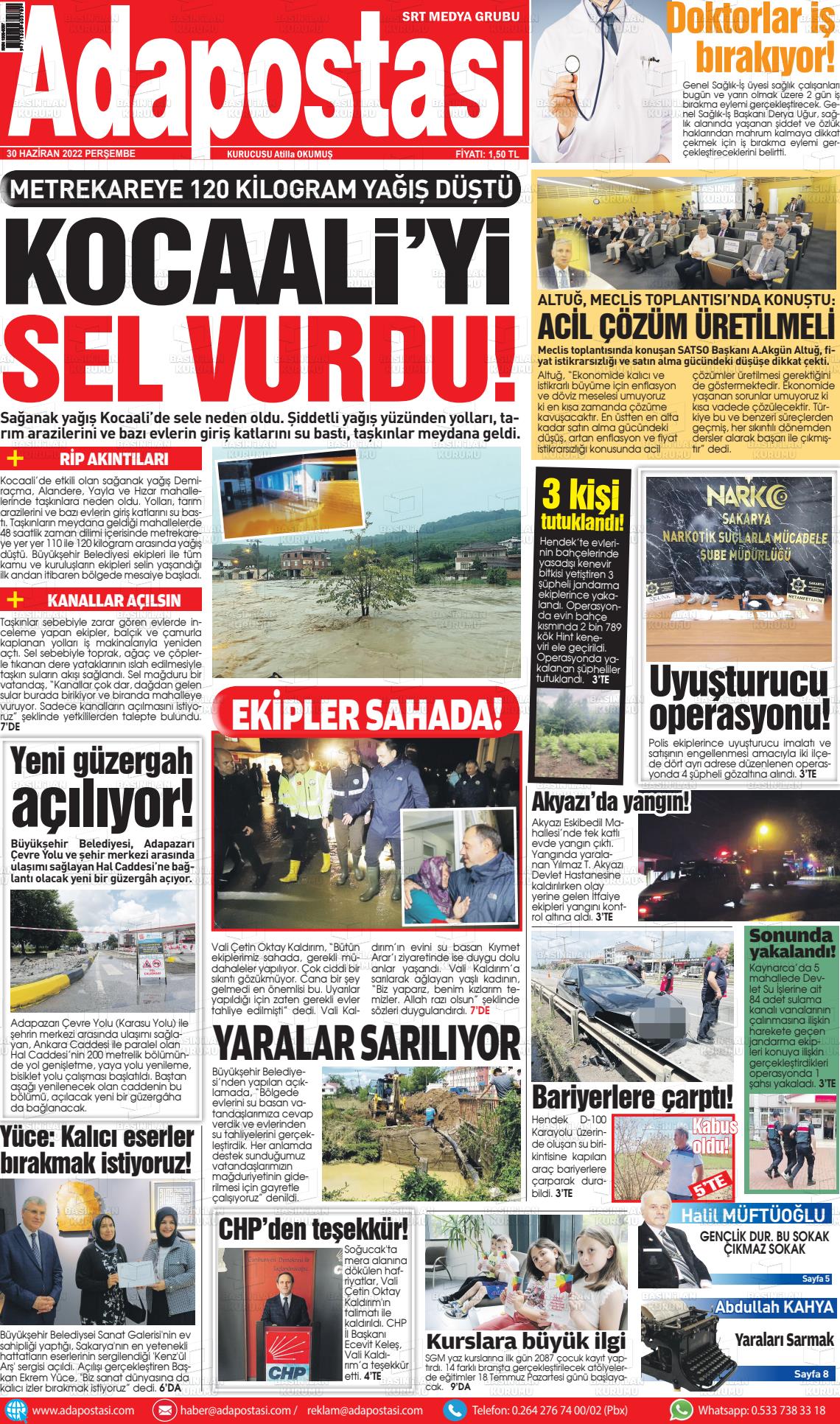30 Haziran 2022 Ada Postası Gazete Manşeti