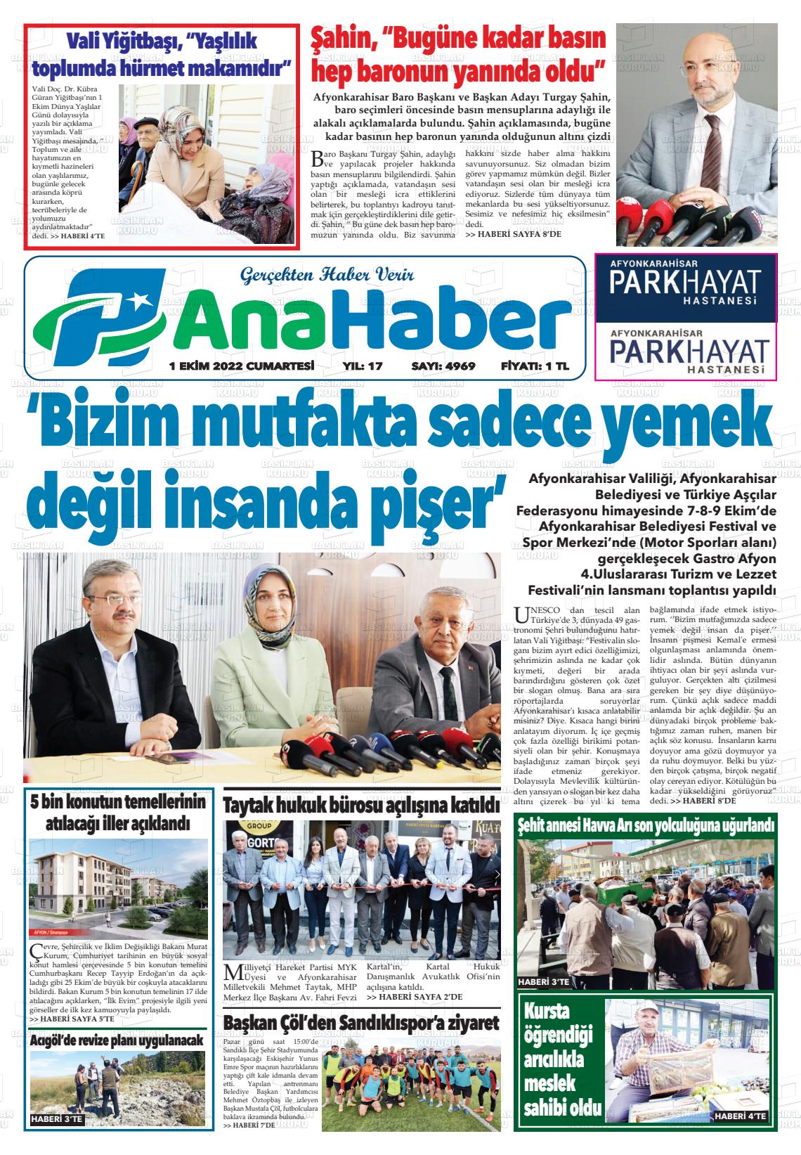 01 Ekim 2022 Anahaber Gazete Manşeti