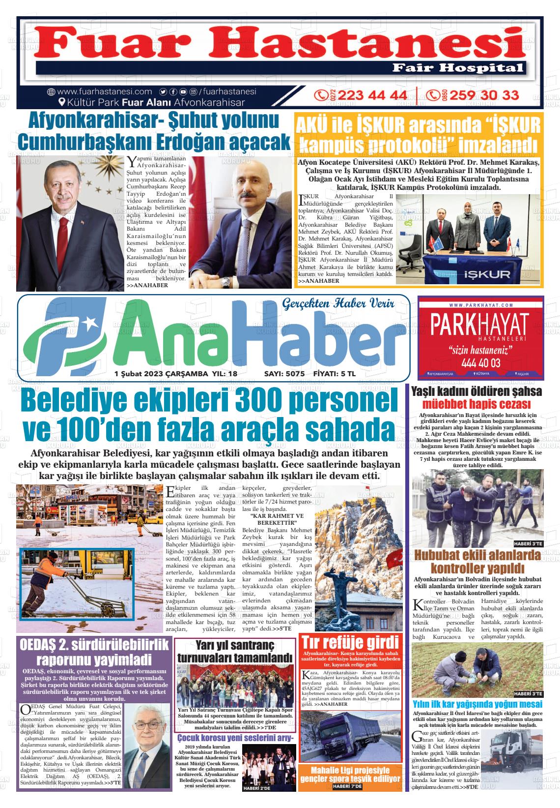 01 Şubat 2023 Anahaber Gazete Manşeti