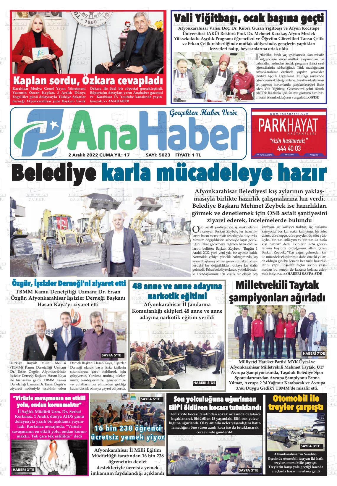 02 Aralık 2022 Anahaber Gazete Manşeti