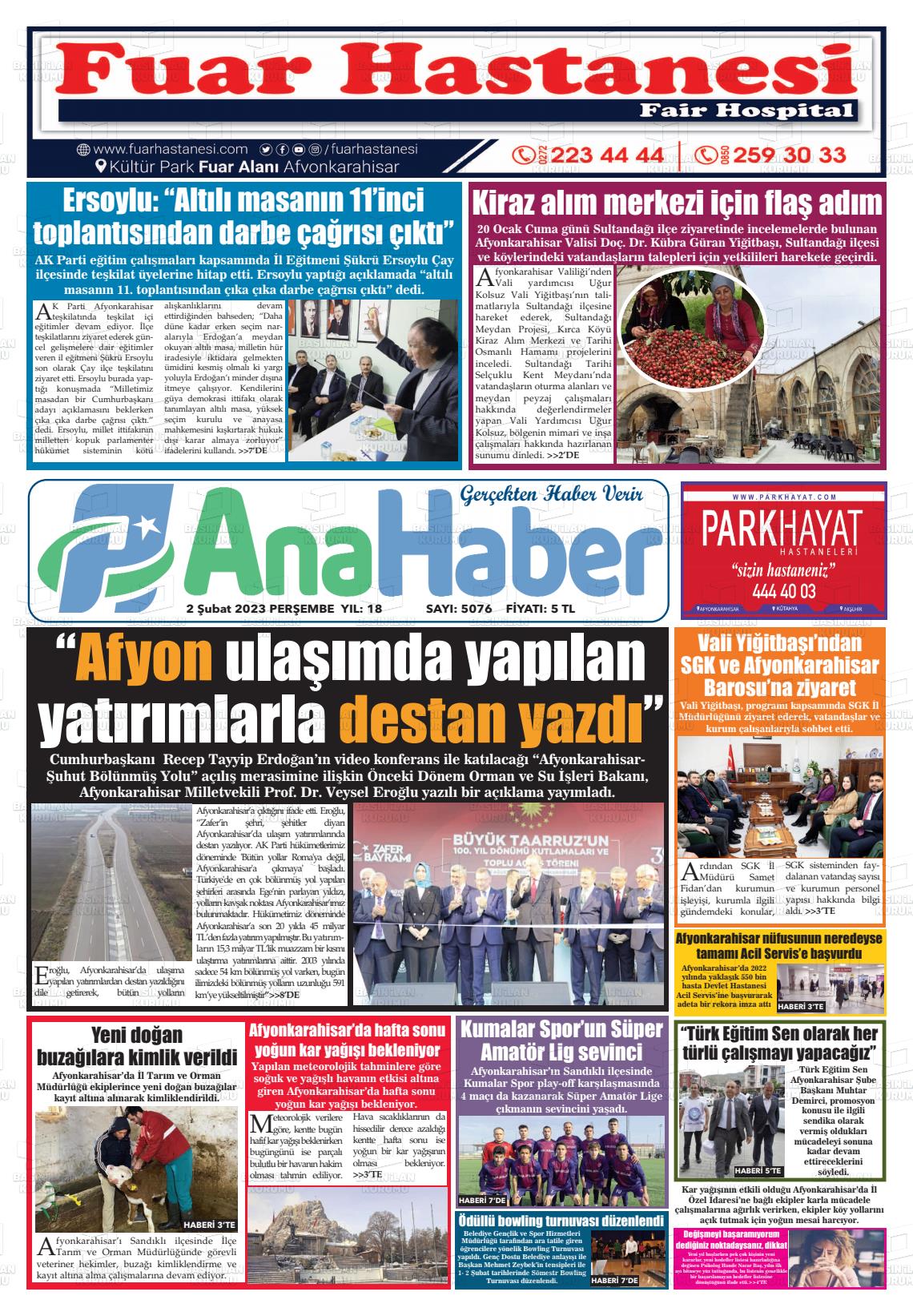 02 Şubat 2023 Anahaber Gazete Manşeti