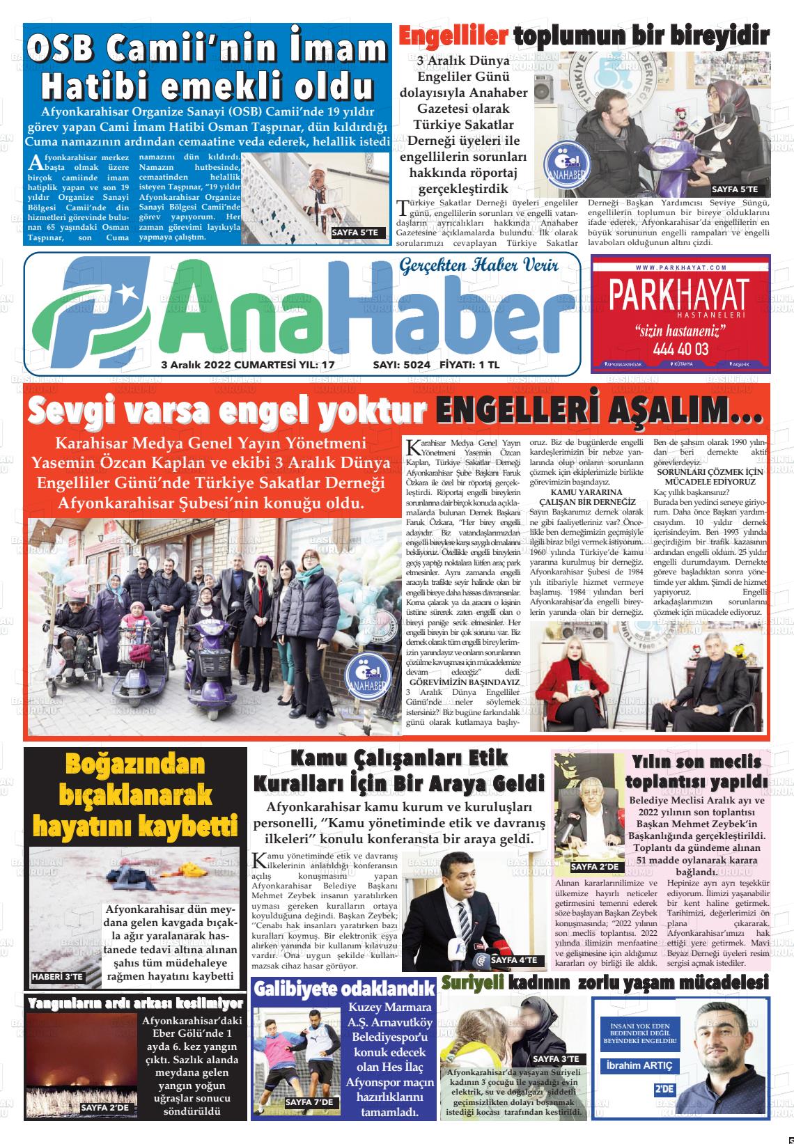 03 Aralık 2022 Anahaber Gazete Manşeti