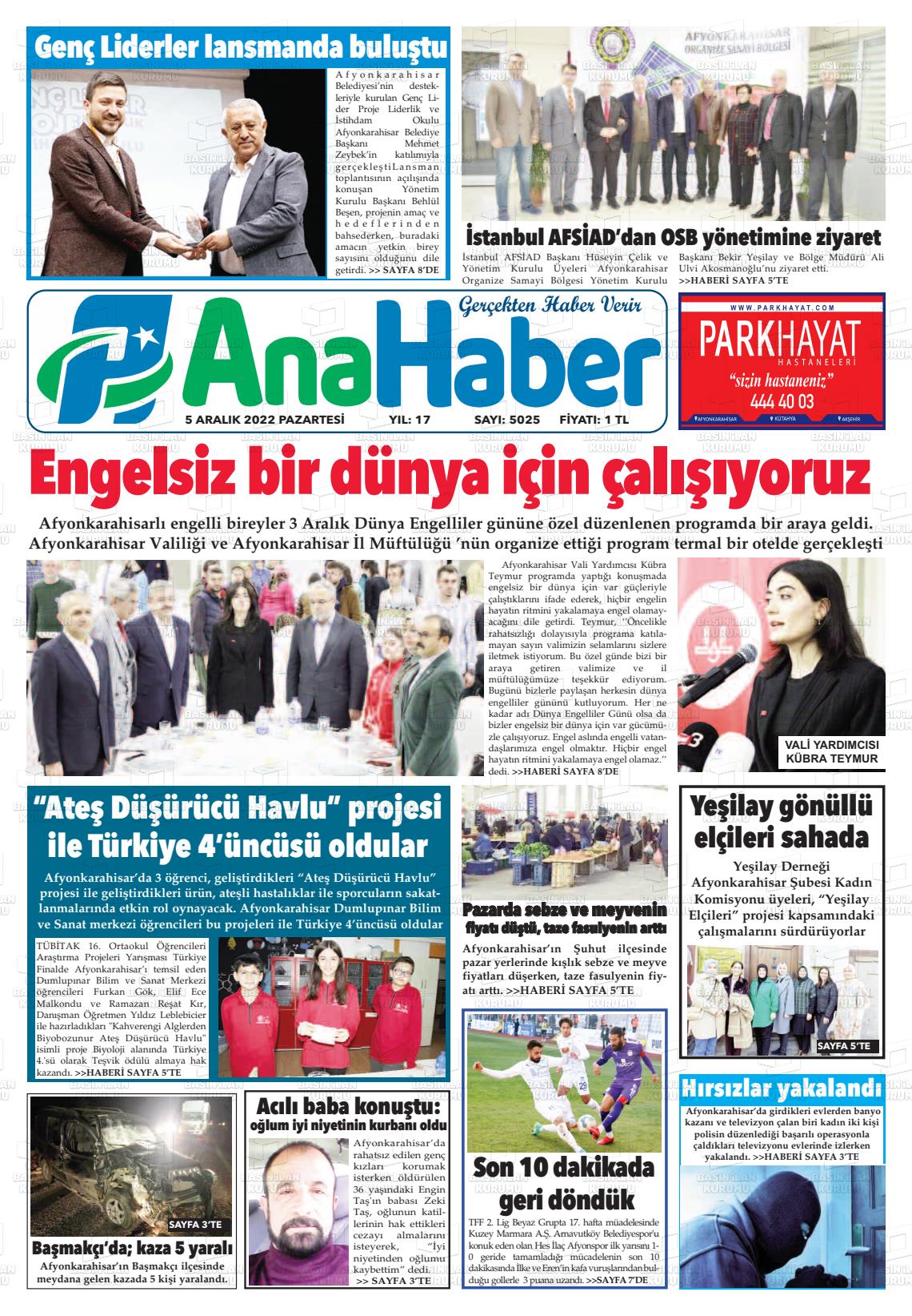 05 Aralık 2022 Anahaber Gazete Manşeti