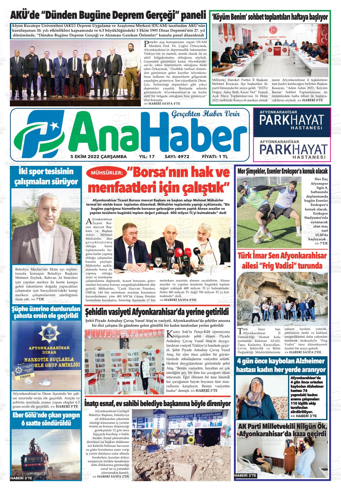 05 Ekim 2022 Anahaber Gazete Manşeti