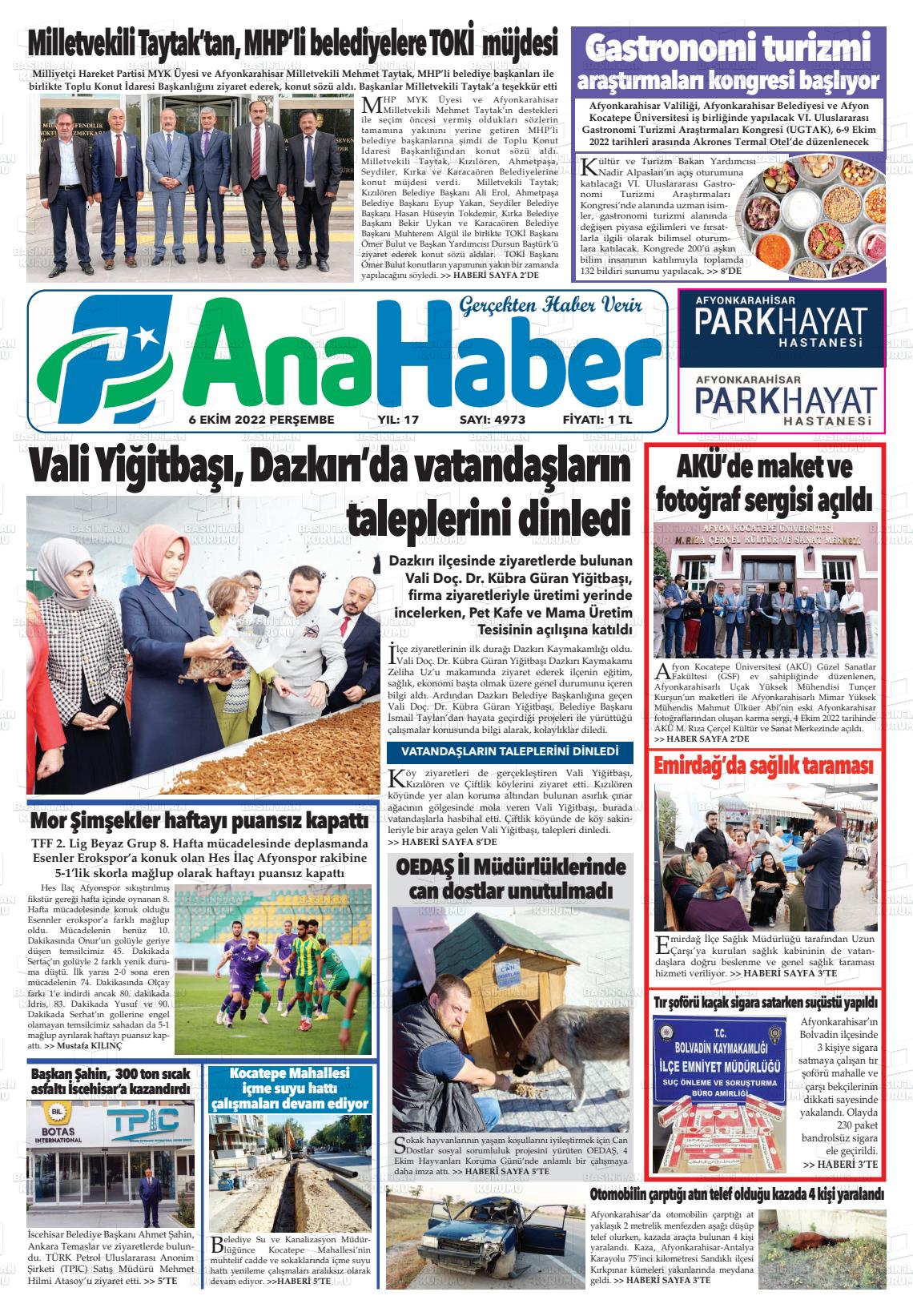 06 Ekim 2022 Anahaber Gazete Manşeti