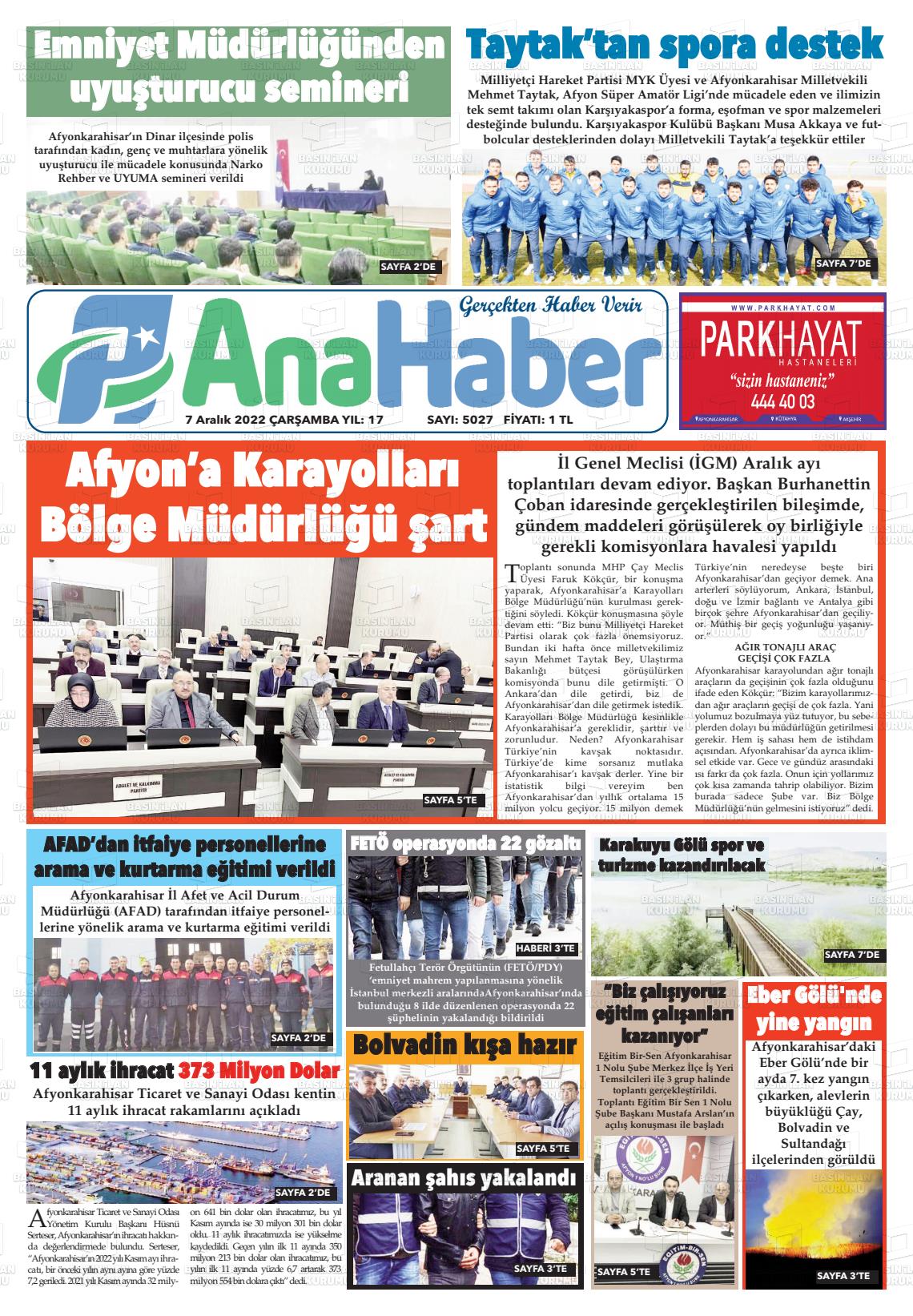 07 Aralık 2022 Anahaber Gazete Manşeti