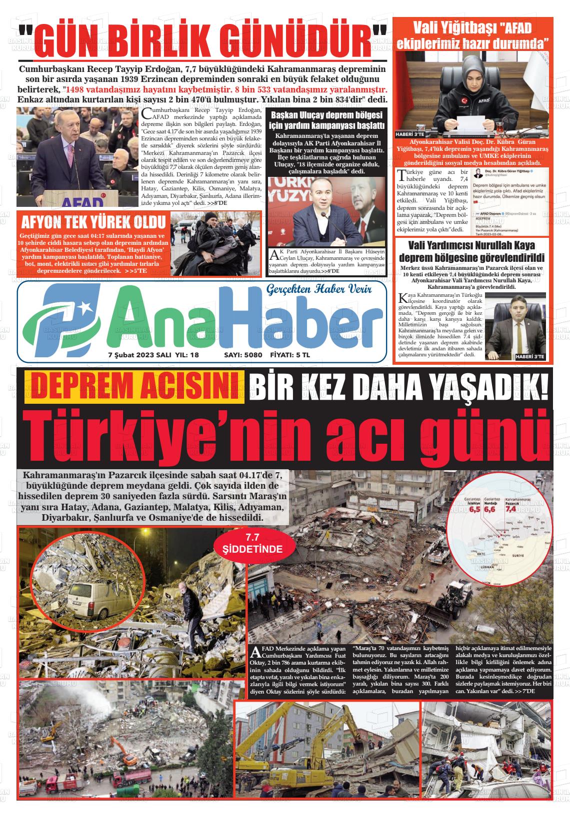 07 Şubat 2023 Anahaber Gazete Manşeti