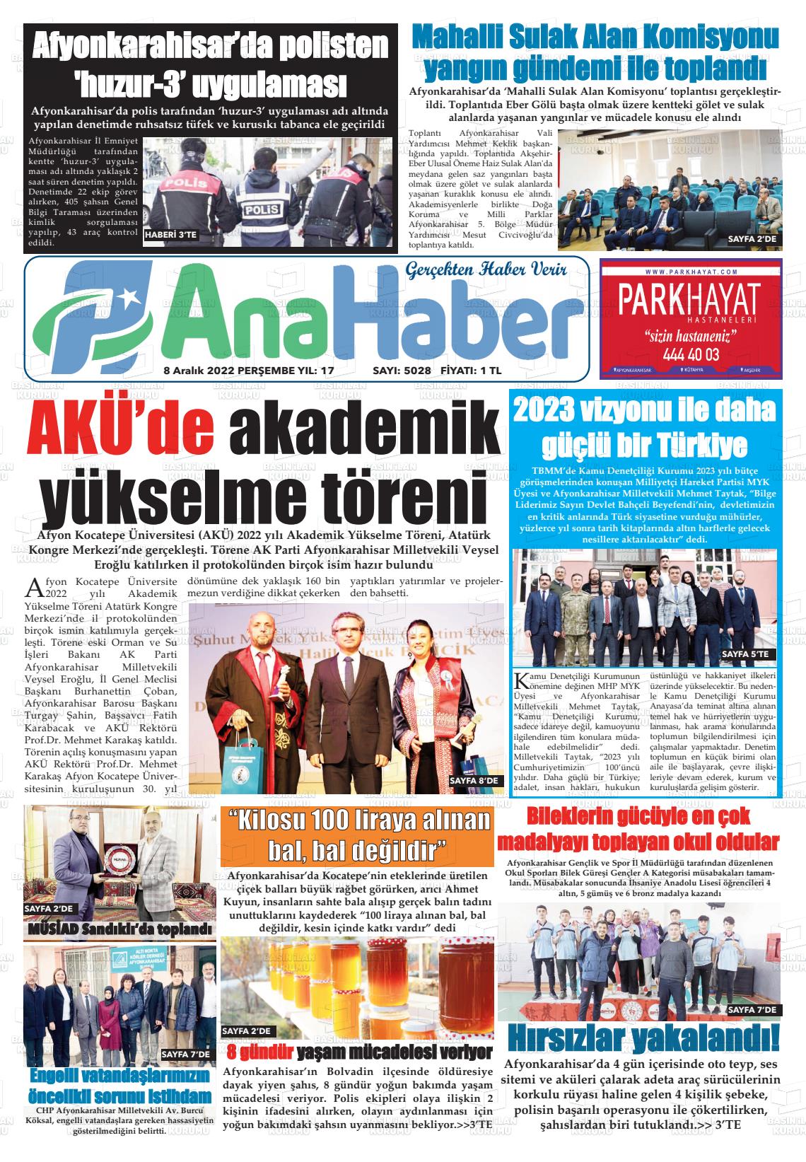 08 Aralık 2022 Anahaber Gazete Manşeti