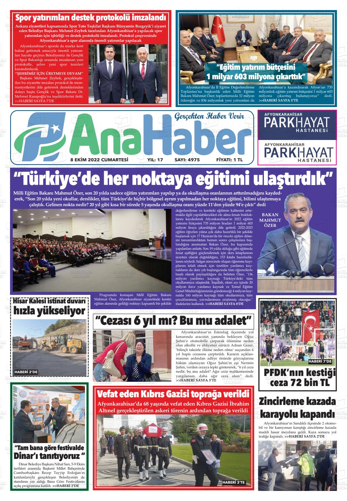 08 Ekim 2022 Anahaber Gazete Manşeti