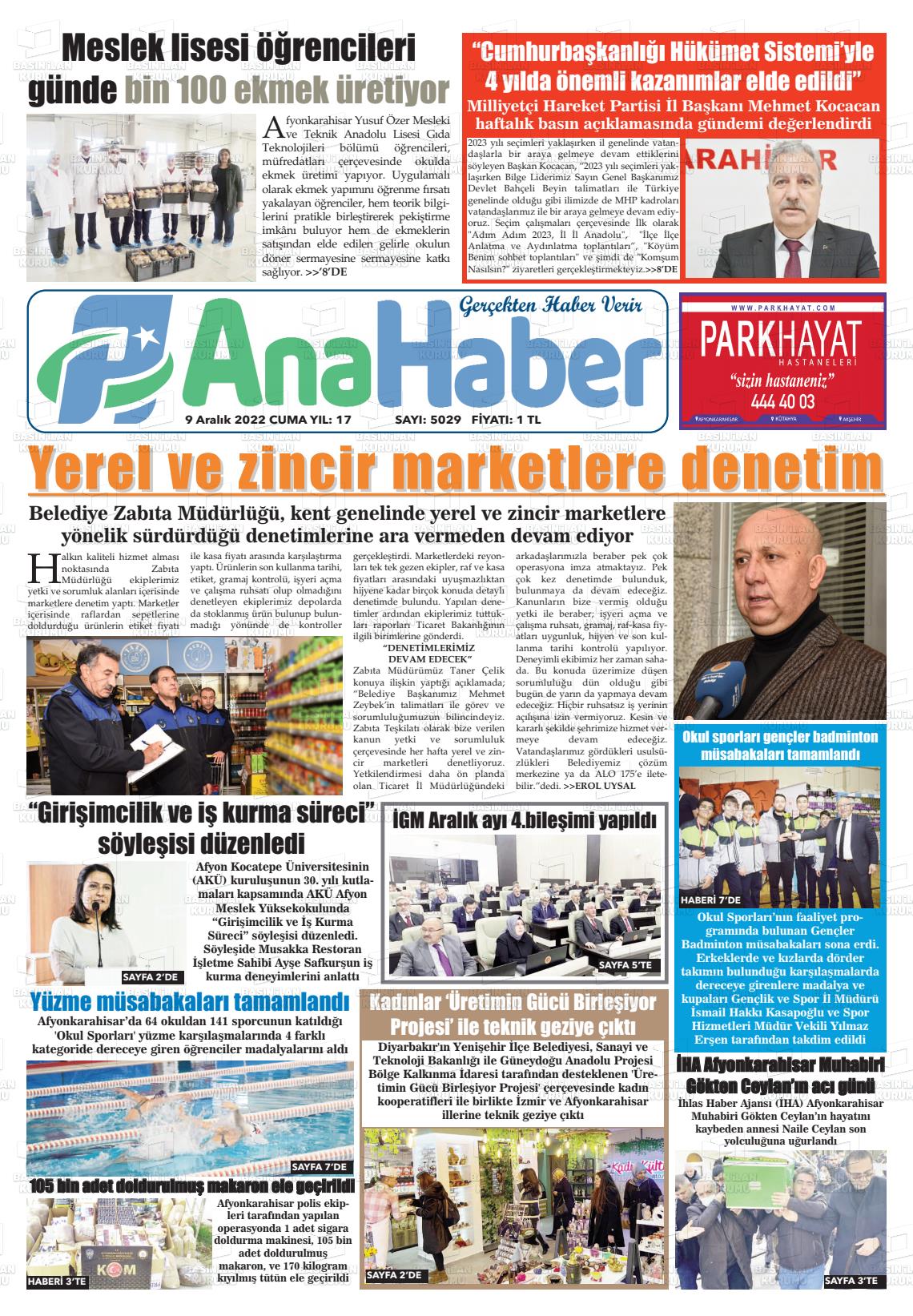 09 Aralık 2022 Anahaber Gazete Manşeti
