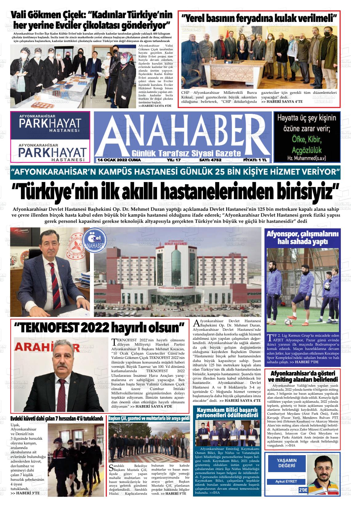 14 Ocak 2022 Anahaber Gazete Manşeti