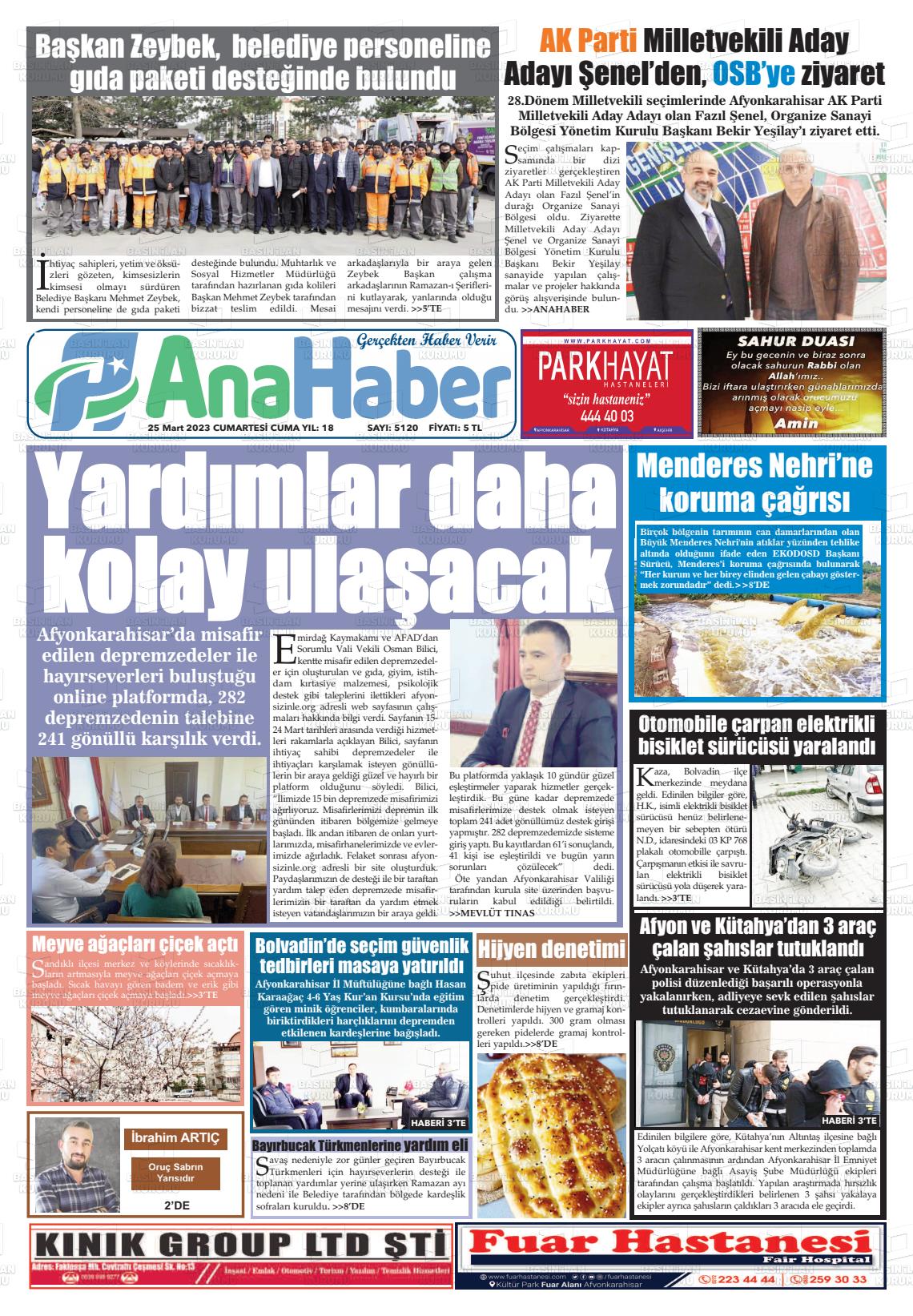 25 Mart 2023 Anahaber Gazete Manşeti