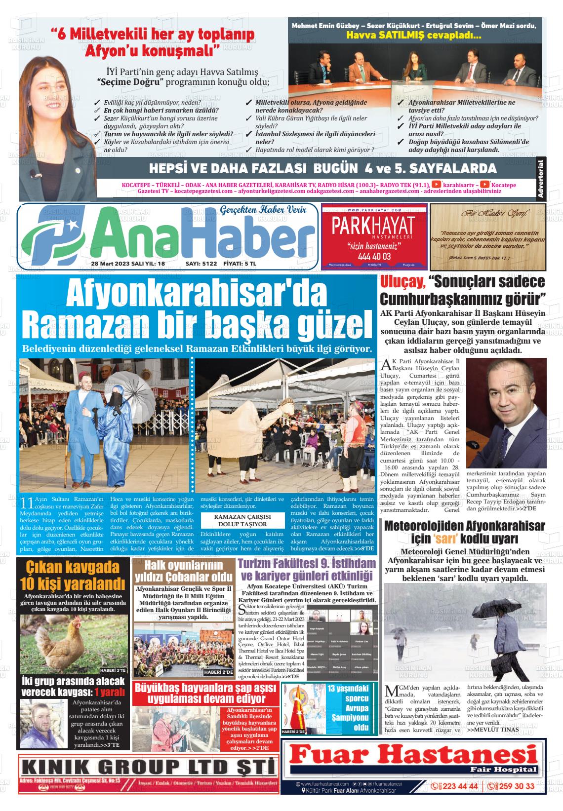 28 Mart 2023 Anahaber Gazete Manşeti