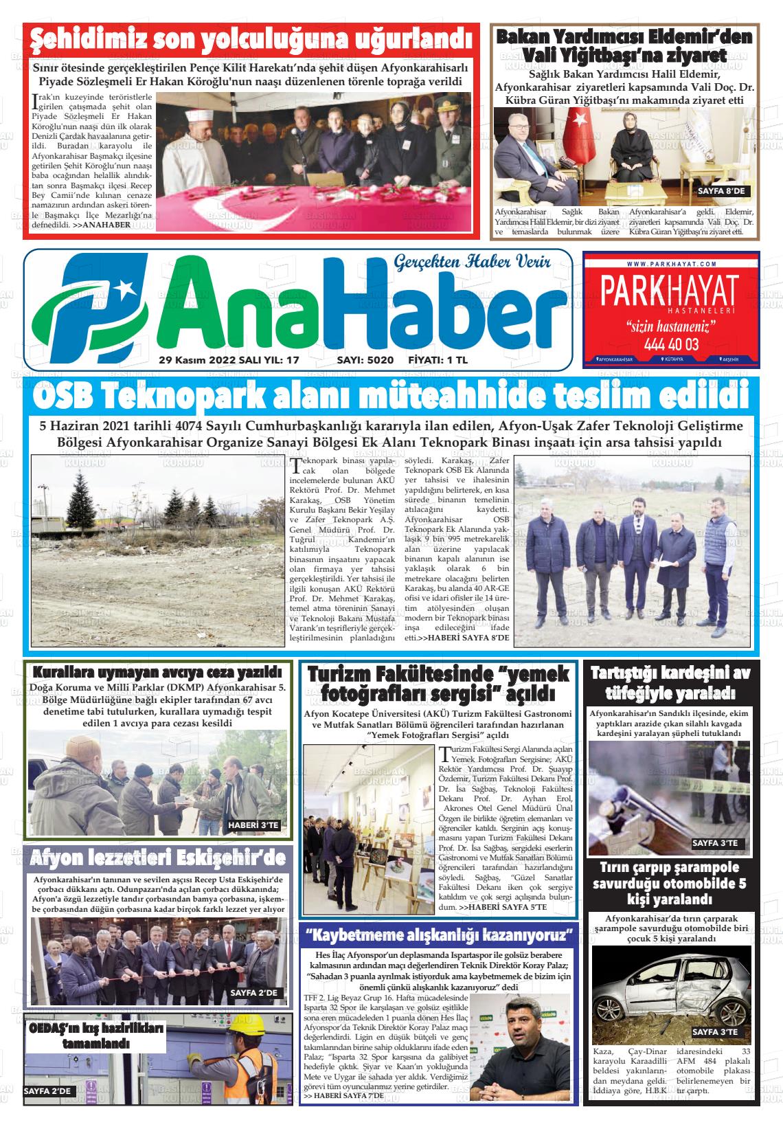 29 Kasım 2022 Anahaber Gazete Manşeti
