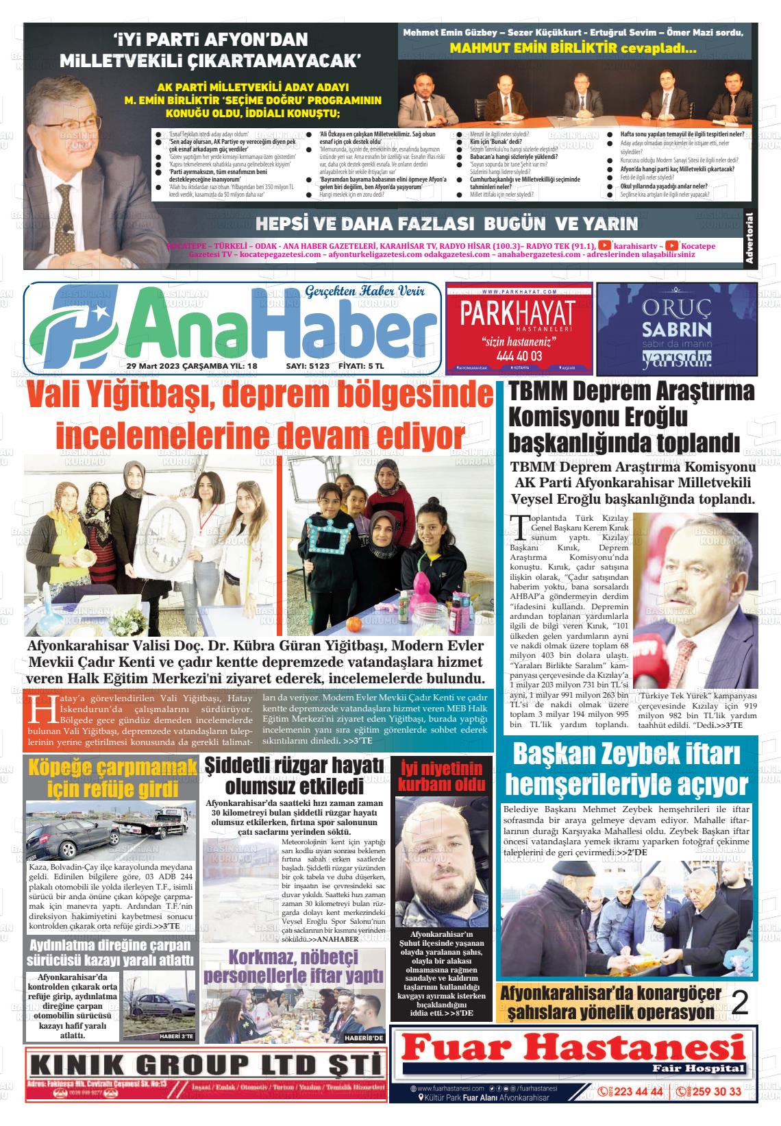 29 Mart 2023 Anahaber Gazete Manşeti