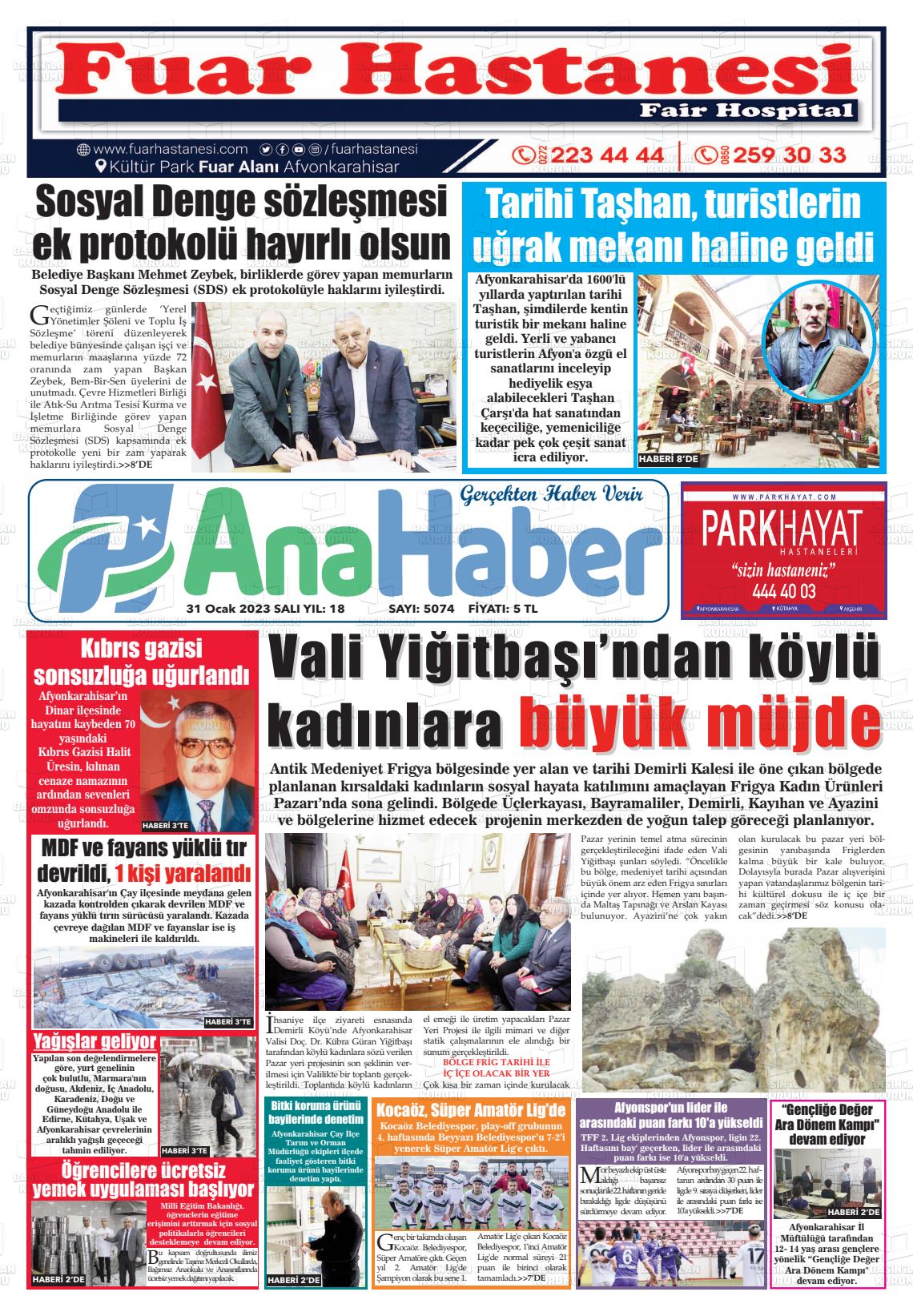 31 Ocak 2023 Anahaber Gazete Manşeti
