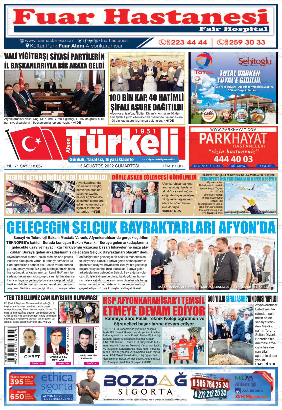 Afyon Türkeli Gazete Manşeti