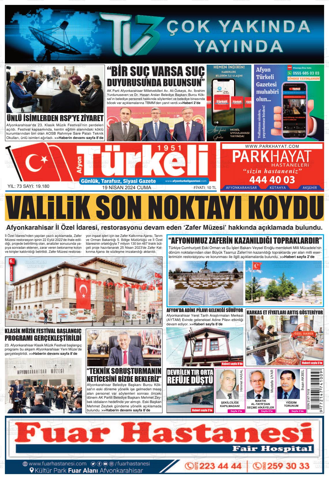 19 Nisan 2024 Afyon Türkeli Gazete Manşeti