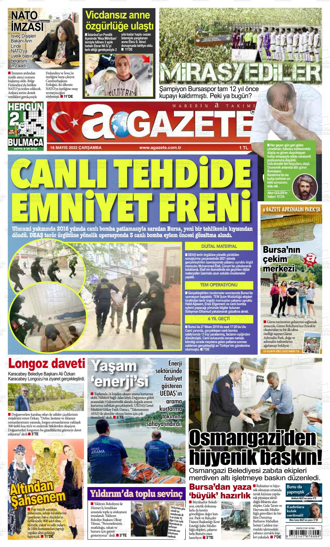 18 Mayıs 2022 a gazete Gazete Manşeti