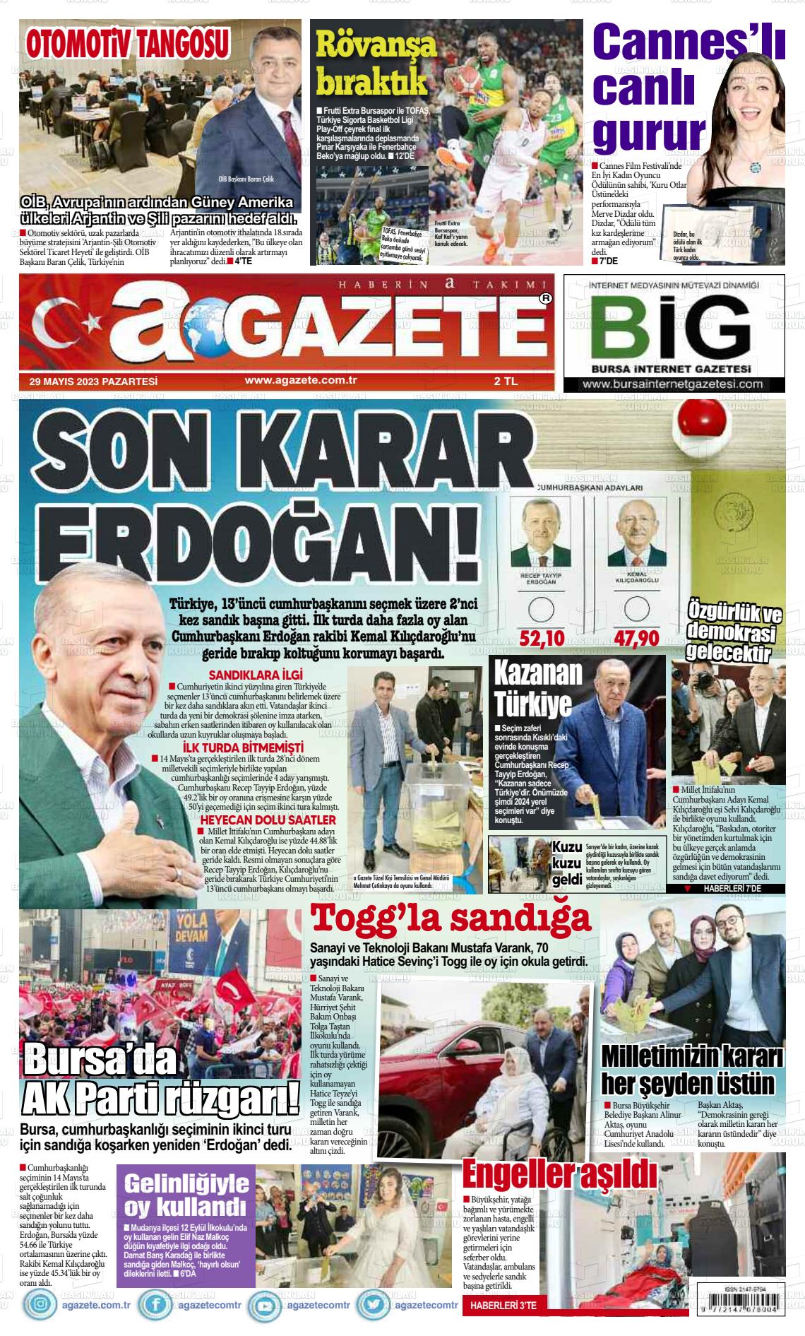 29 Mayıs 2023 a gazete Gazete Manşeti