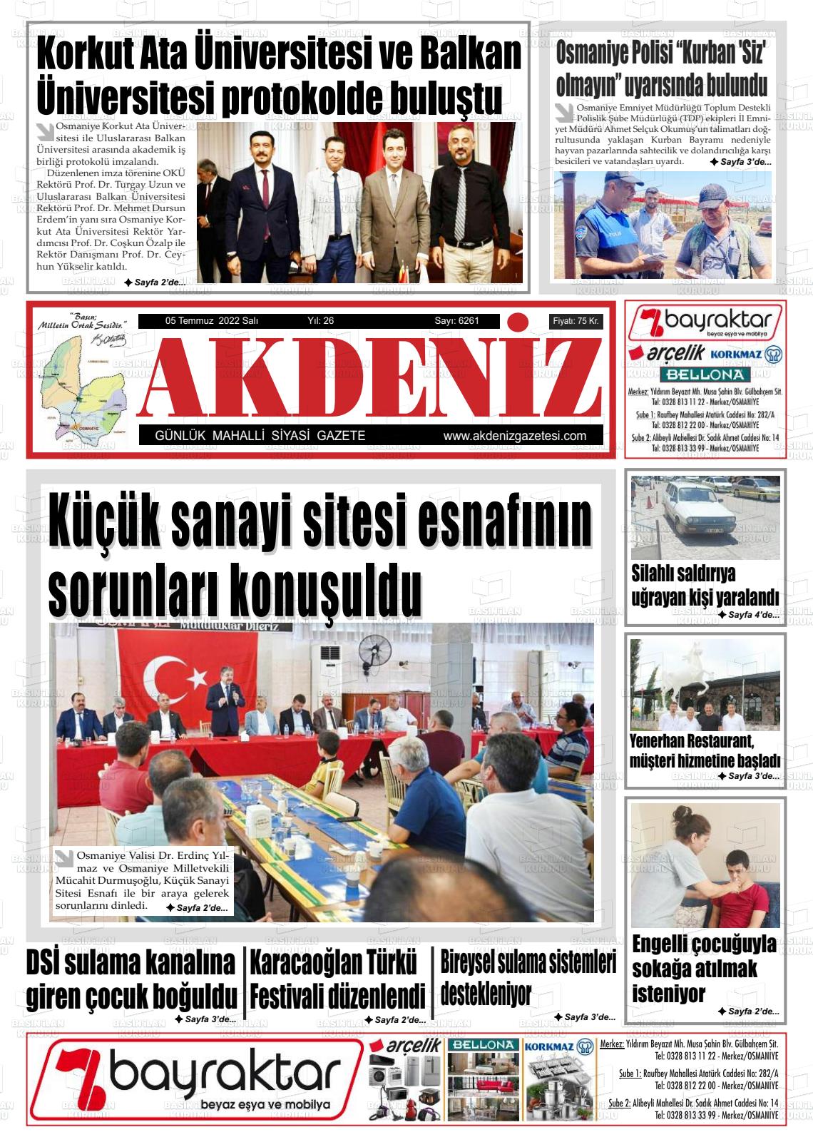 05 Temmuz 2022 Osmaniye Akdeniz Gazete Manşeti