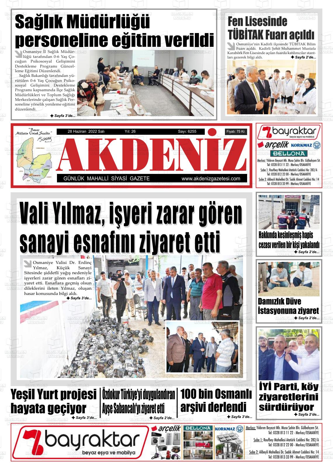 28 Haziran 2022 Osmaniye Akdeniz Gazete Manşeti