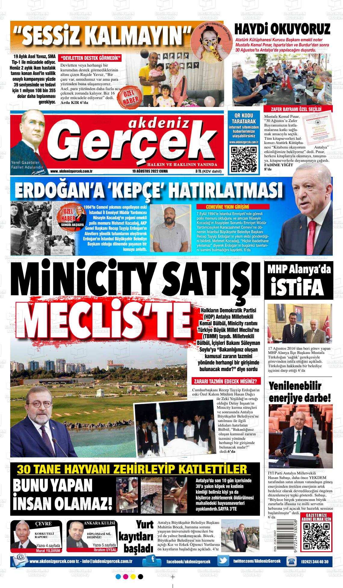 19 Ağustos 2022 Akdeniz Gerçek Gazete Manşeti