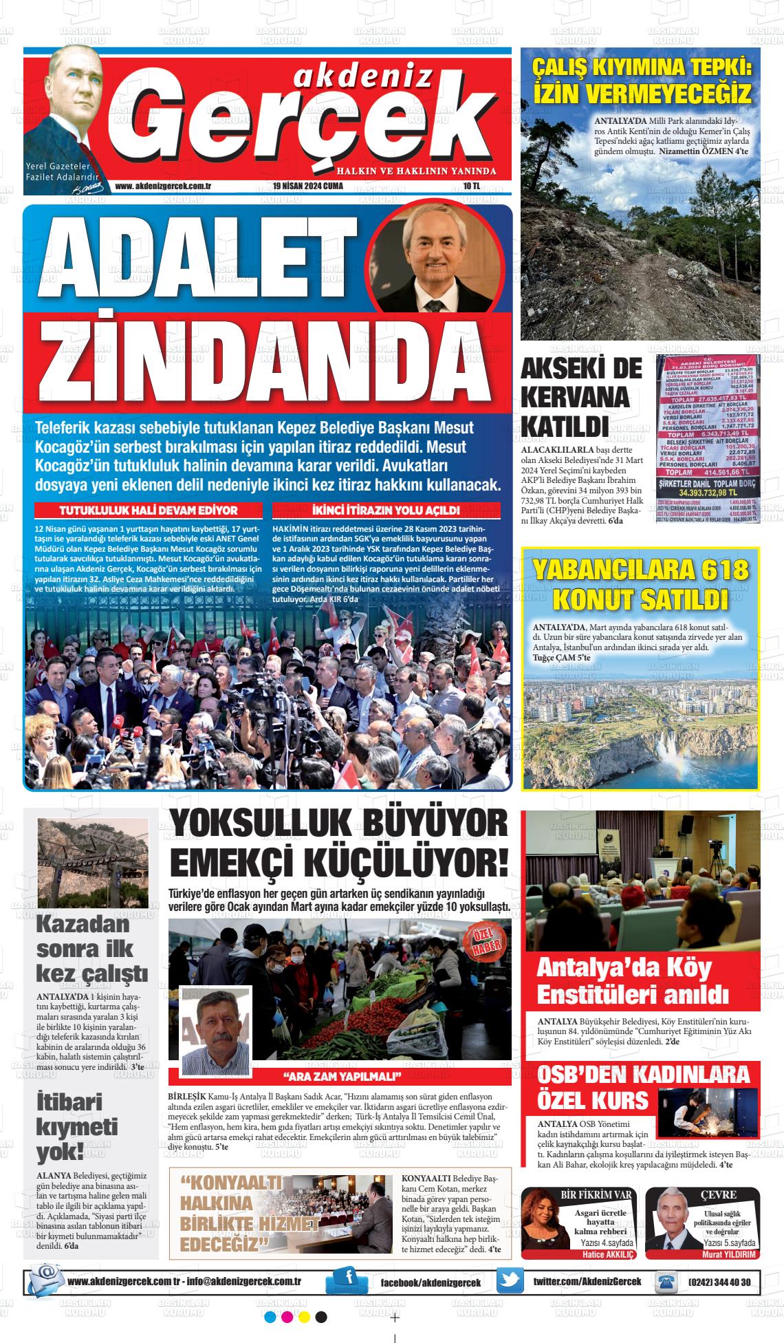 20 Nisan 2024 Akdeniz Gerçek Gazete Manşeti