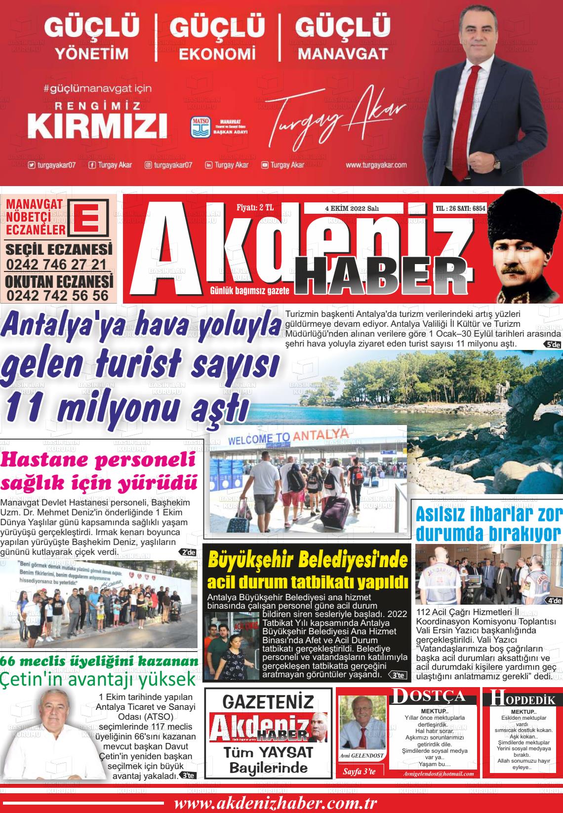 04 Ekim 2022 Akdeniz Haber Gazete Manşeti
