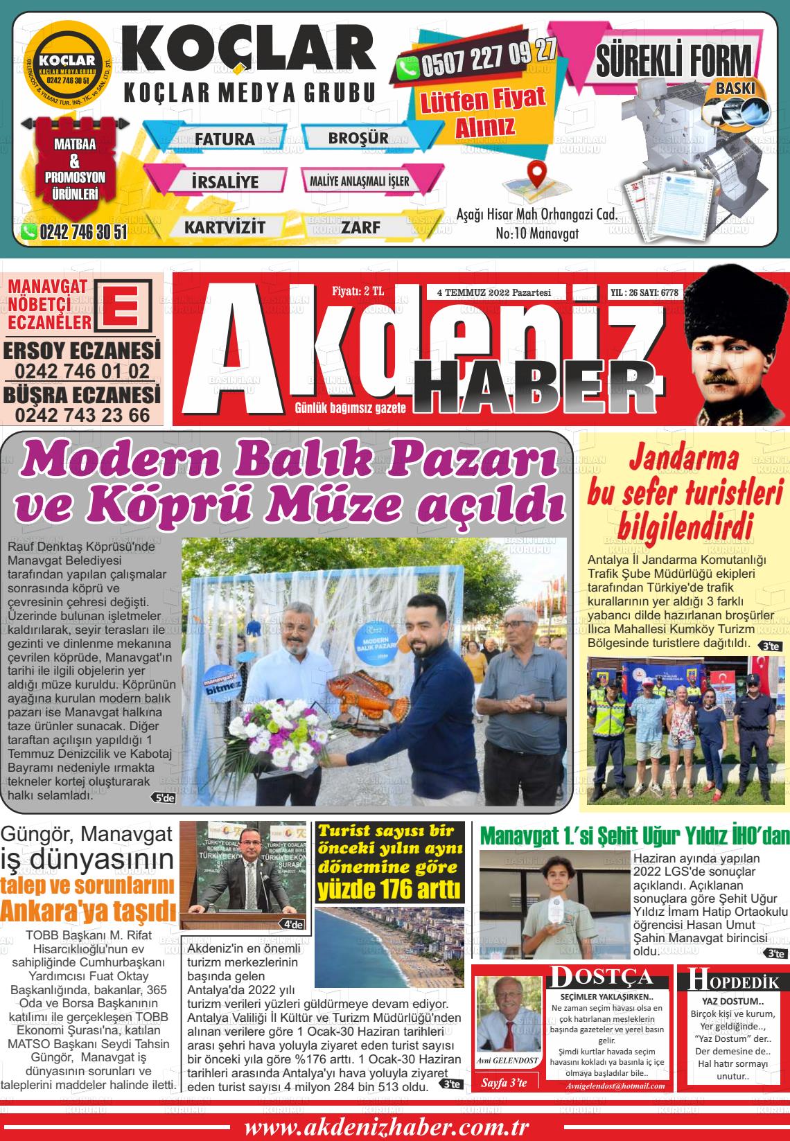 04 Temmuz 2022 Akdeniz Haber Gazete Manşeti