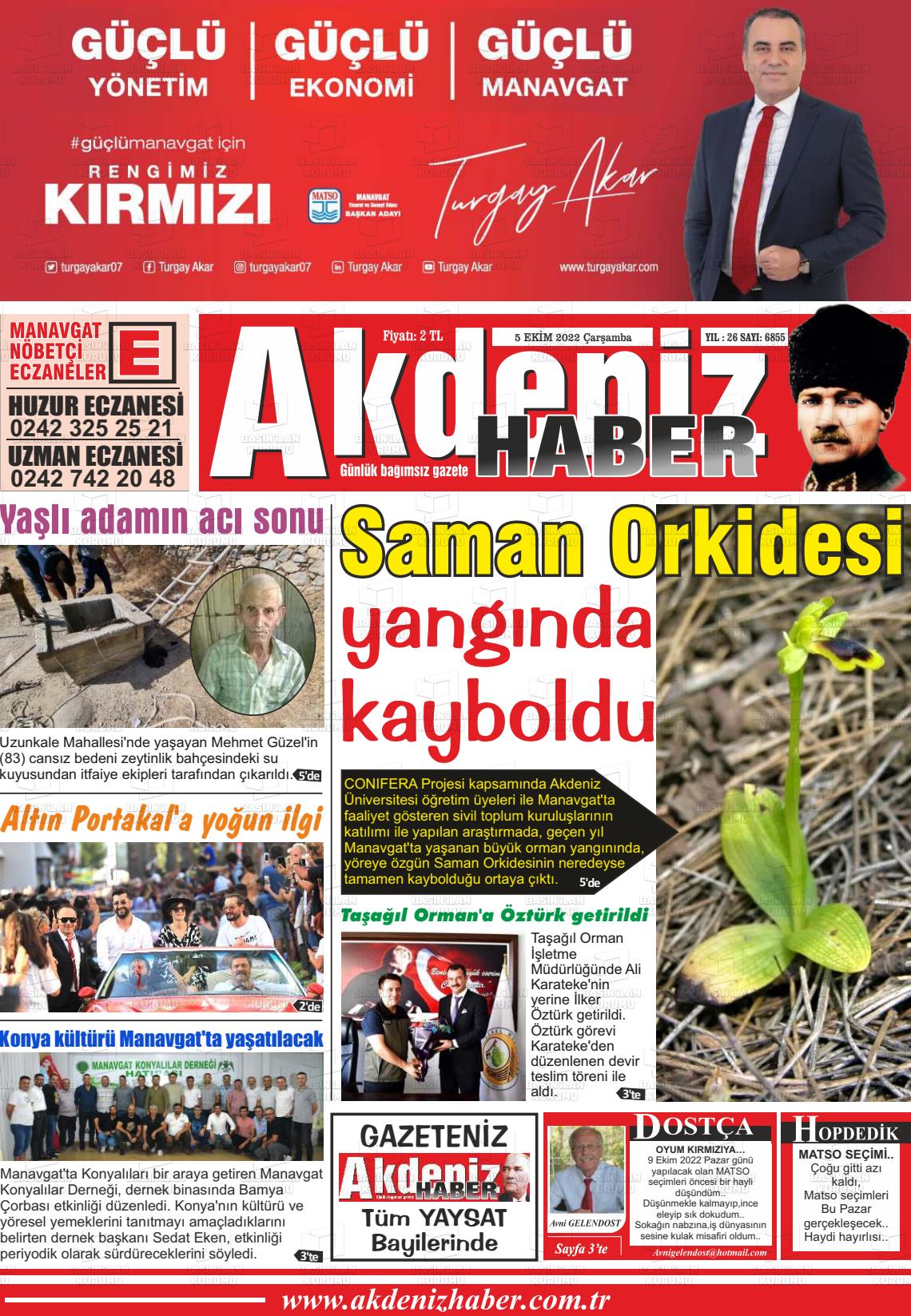 05 Ekim 2022 Akdeniz Haber Gazete Manşeti