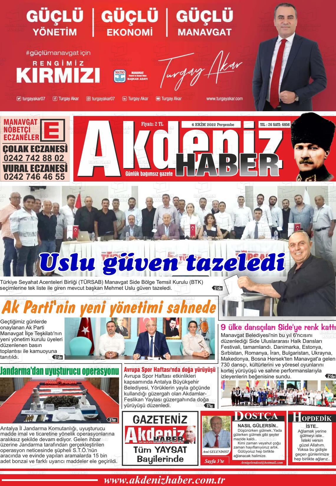 06 Ekim 2022 Akdeniz Haber Gazete Manşeti