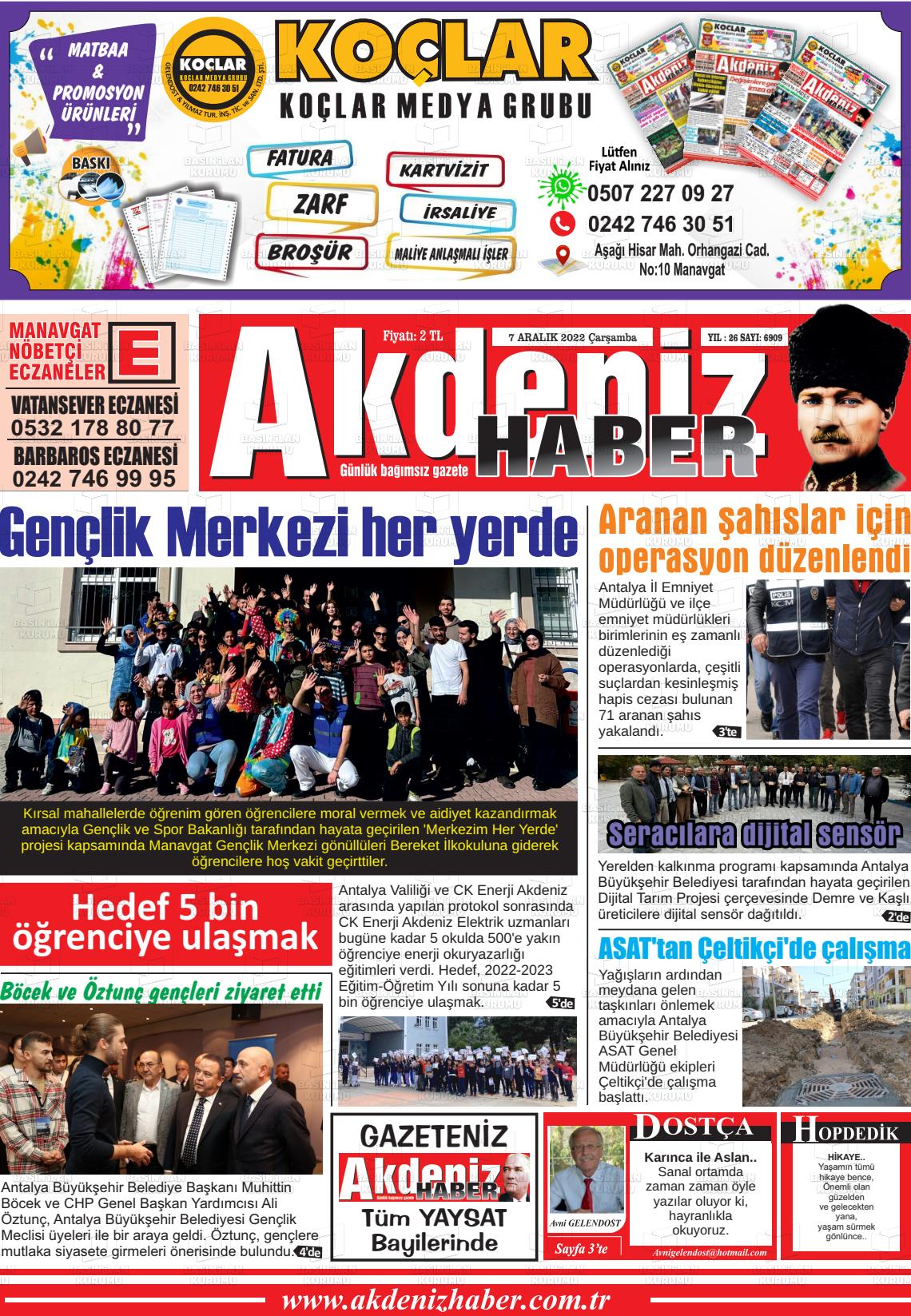 07 Aralık 2022 Akdeniz Haber Gazete Manşeti