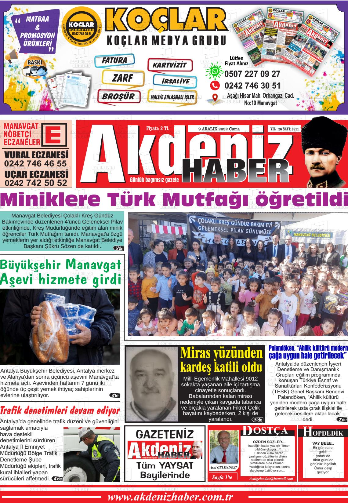 09 Aralık 2022 Akdeniz Haber Gazete Manşeti