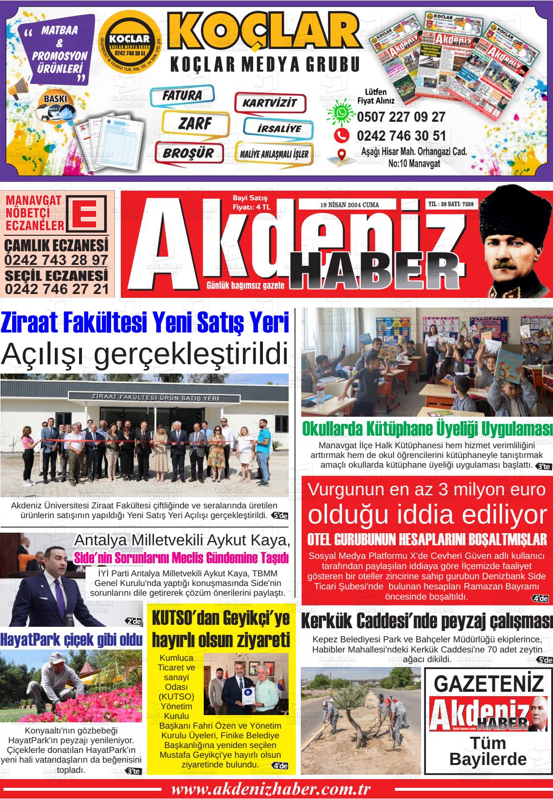 19 Nisan 2024 Akdeniz Haber Gazete Manşeti