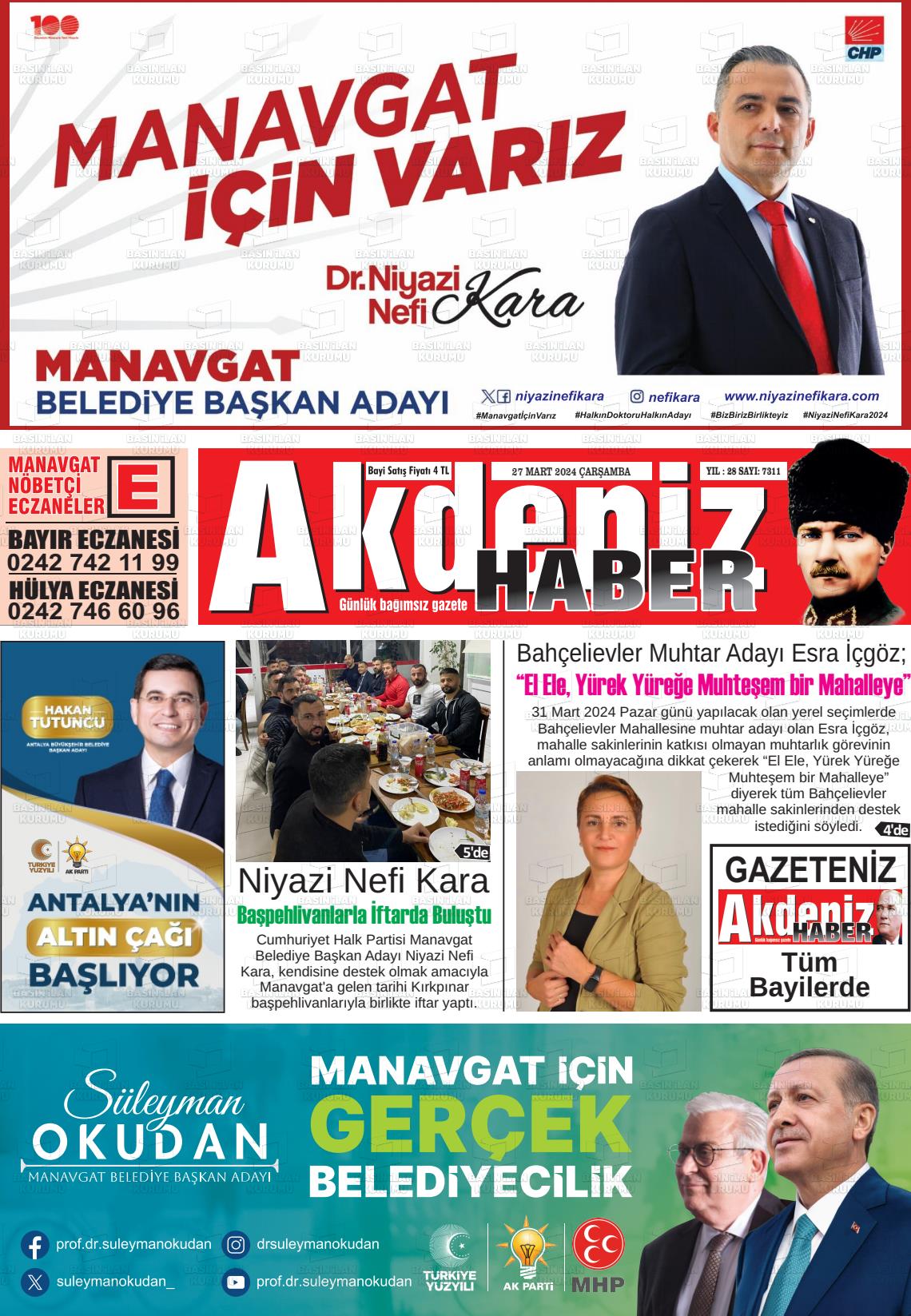 27 Mart 2024 Akdeniz Haber Gazete Manşeti