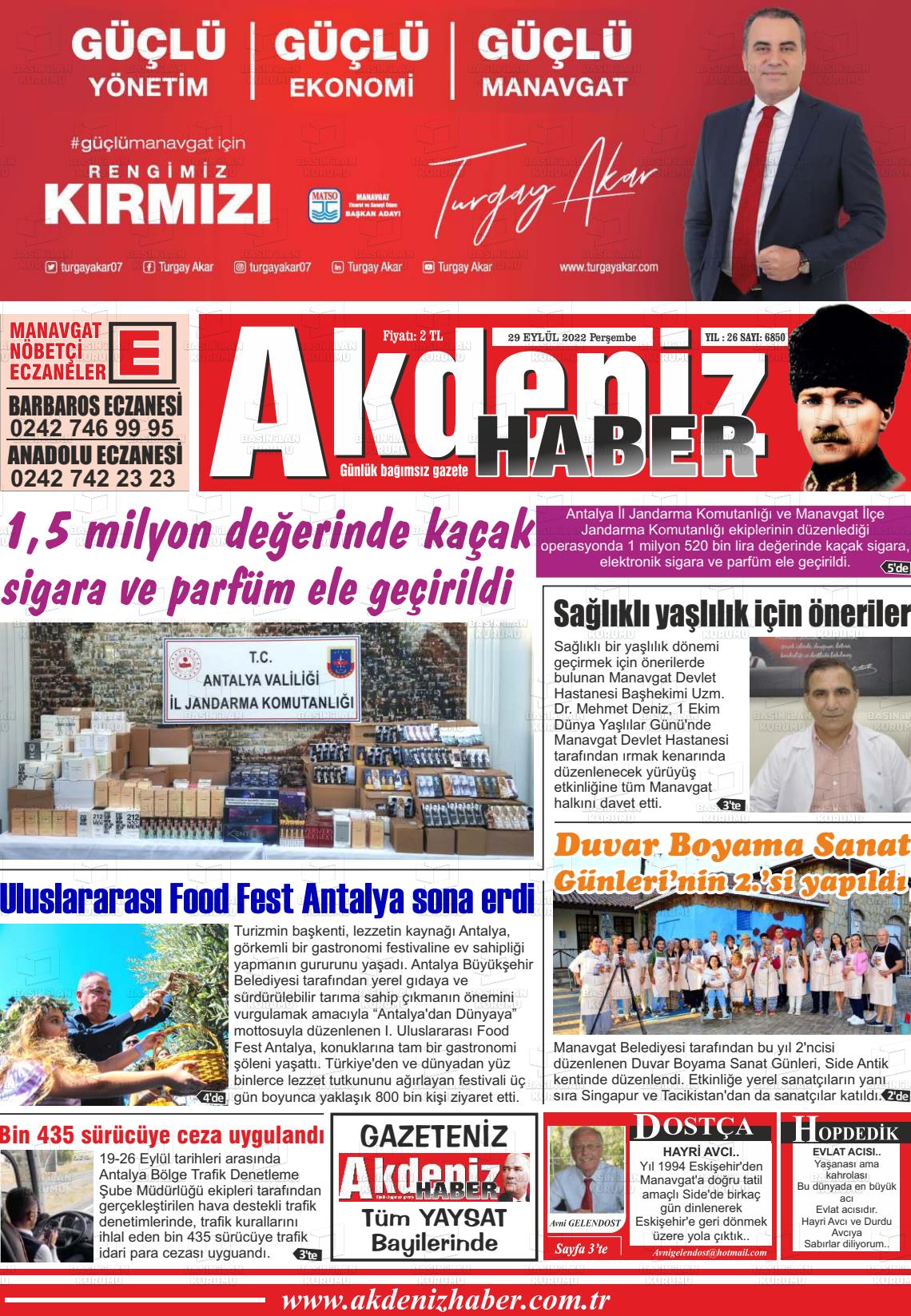 29 Eylül 2022 Akdeniz Haber Gazete Manşeti