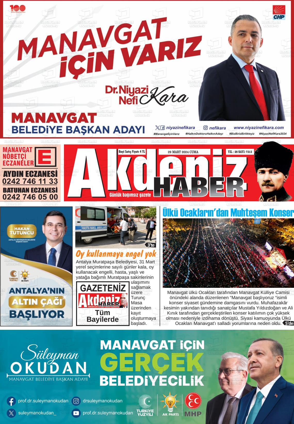 29 Mart 2024 Akdeniz Haber Gazete Manşeti