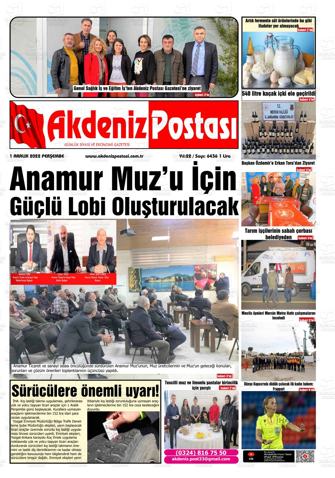 01 Aralık 2022 Akdeniz Postası Gazete Manşeti
