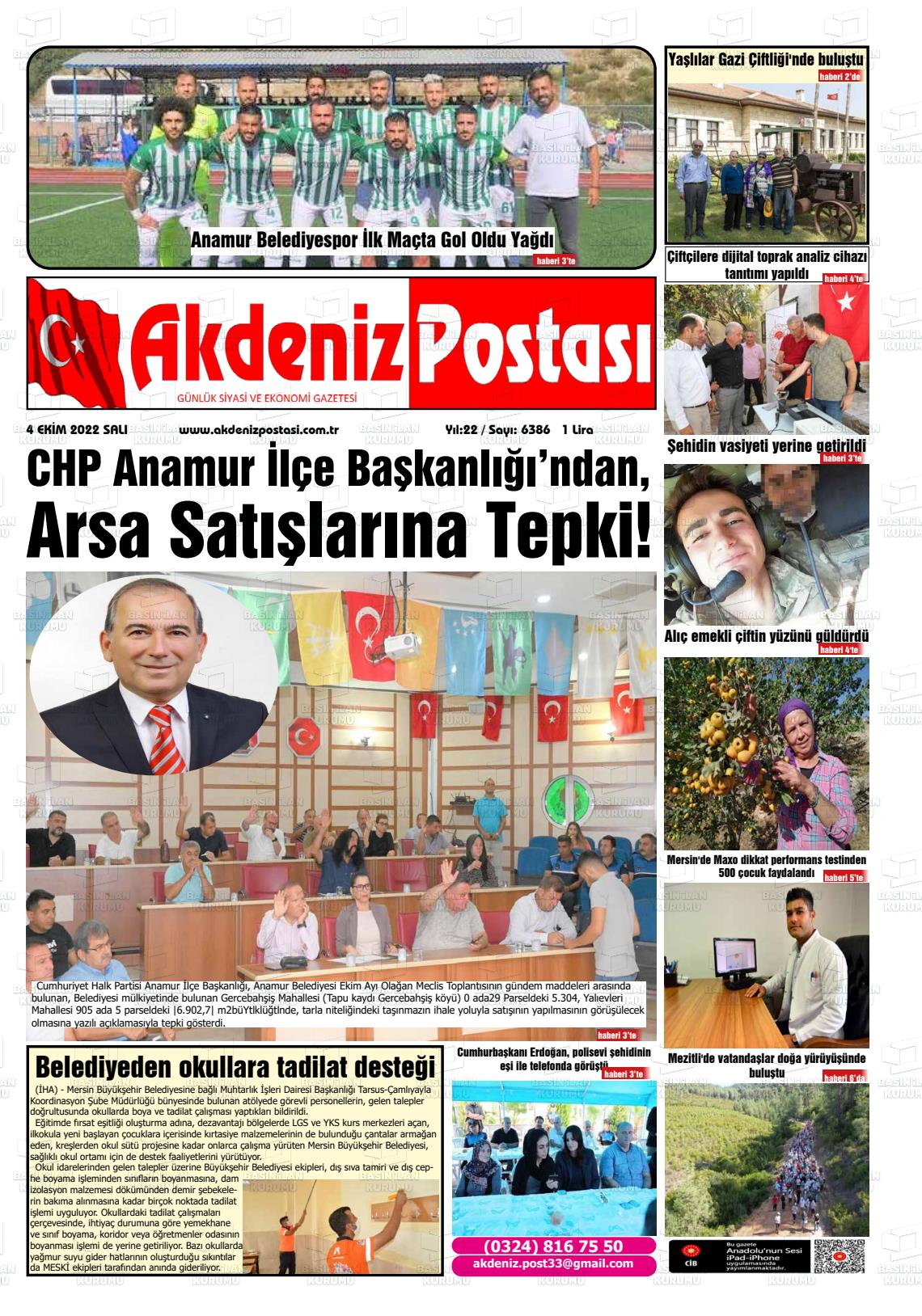 04 Ekim 2022 Akdeniz Postası Gazete Manşeti