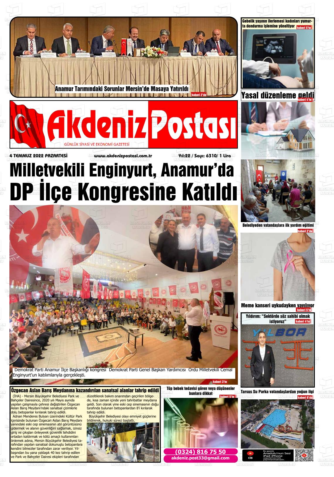 04 Temmuz 2022 Akdeniz Postası Gazete Manşeti