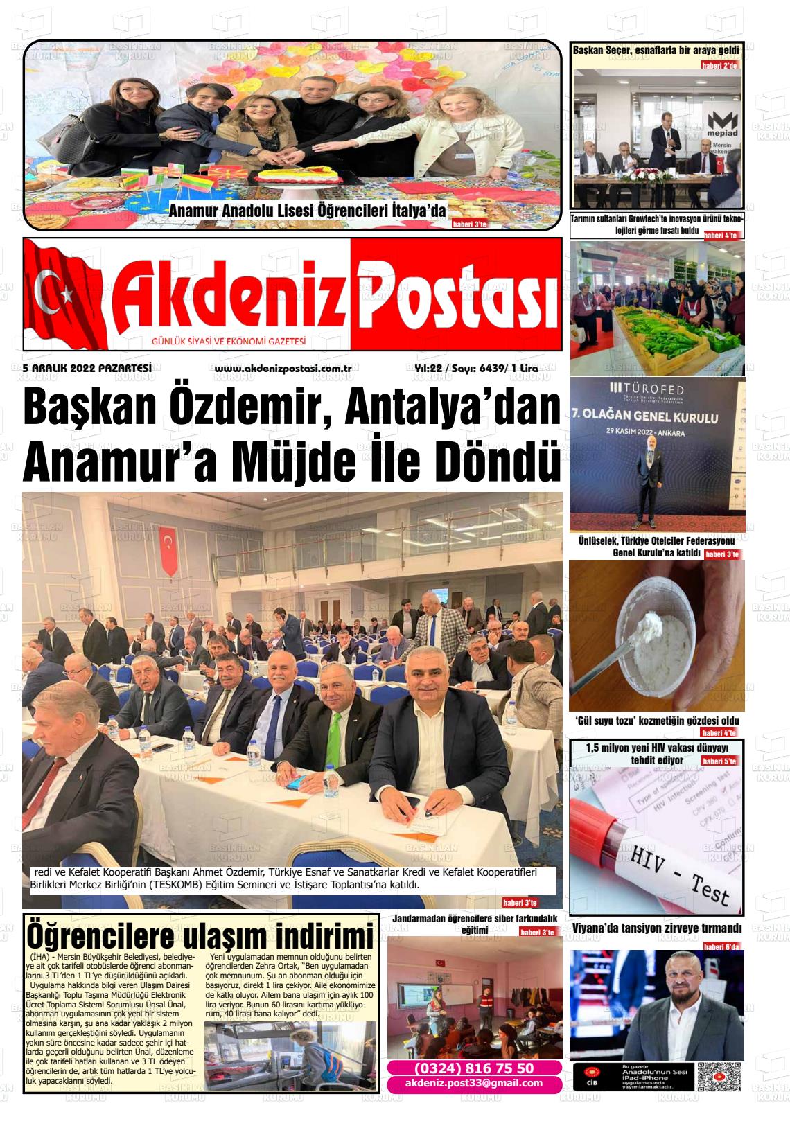 05 Aralık 2022 Akdeniz Postası Gazete Manşeti
