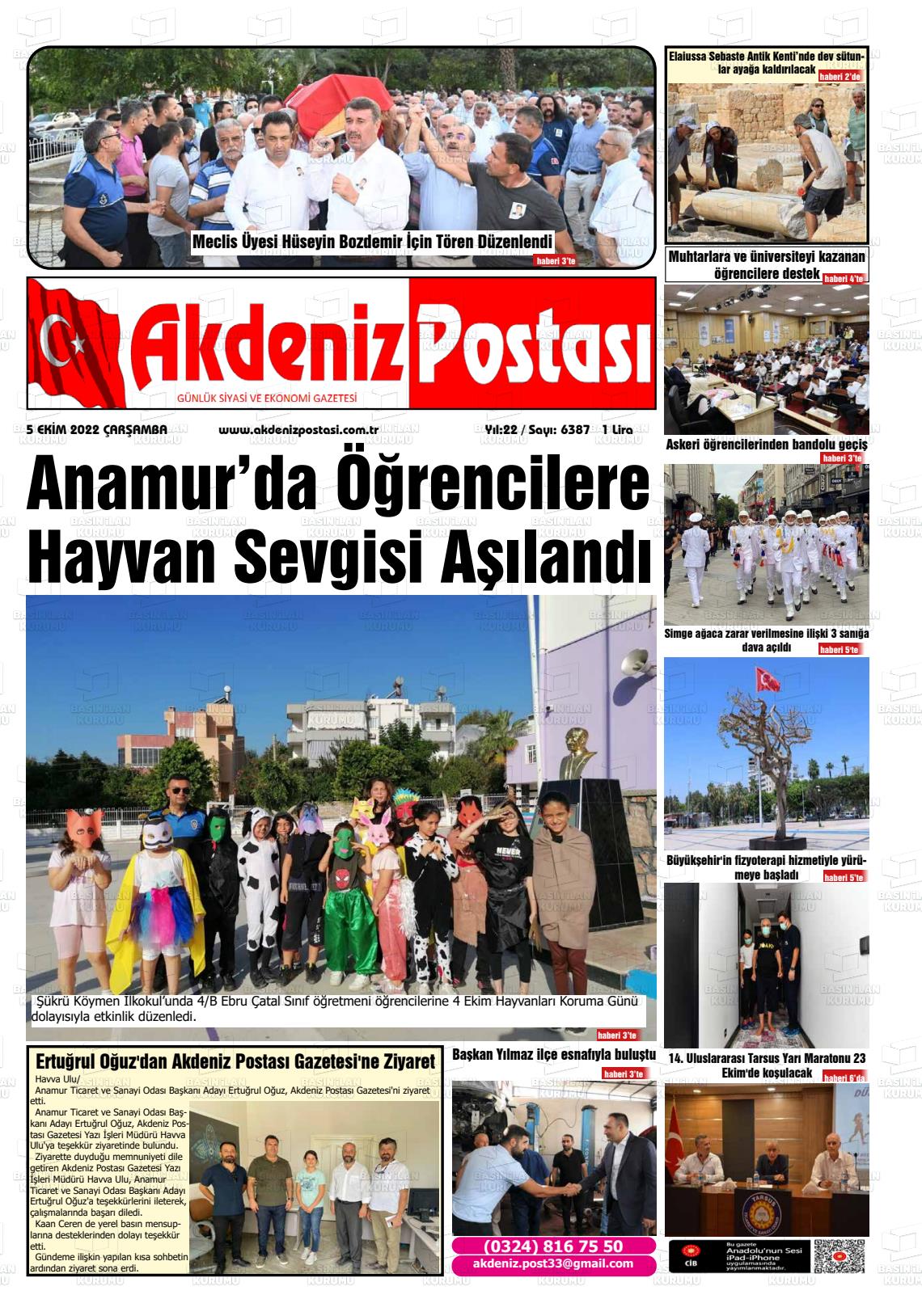 05 Ekim 2022 Akdeniz Postası Gazete Manşeti
